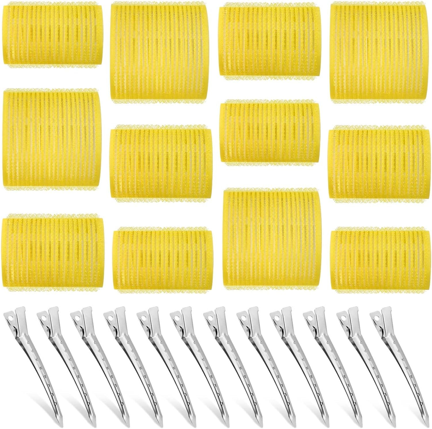 Self Grip Hair Rollers and Curlers Set - 24 Pieces with 3 Sizes (4 Jumbo, 4 Large, 4 Medium) and 12 Clips for Long, Short, Thick, Fine Hair Styling