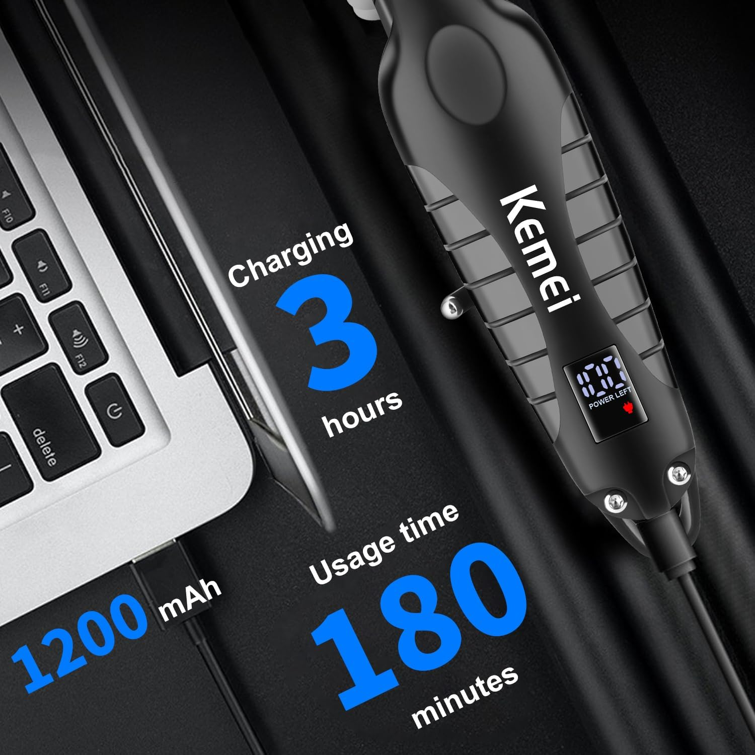 KEMEI Trimmer Professional Cordless Hair Clipper for Men Electric Beard Trimmers Barber Hair Cuttings Kit, Zero Gapped T Blade Trimmers with LCD Display, KM-2293, Black image number 4