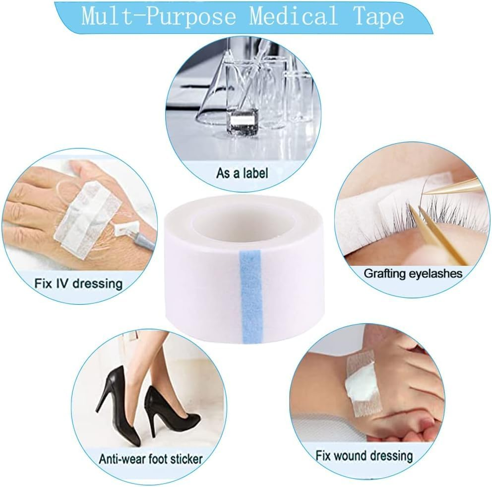 6 Rolls PE Micropore Medical Tape Roll, 1.25Cm X 9.1M Lash Tape, Waterproof Breathable First Aid Paper Medical Tape for Eyelash Extensions, Wound, Sensitive Skin,Total Length 59 Yards image number 2