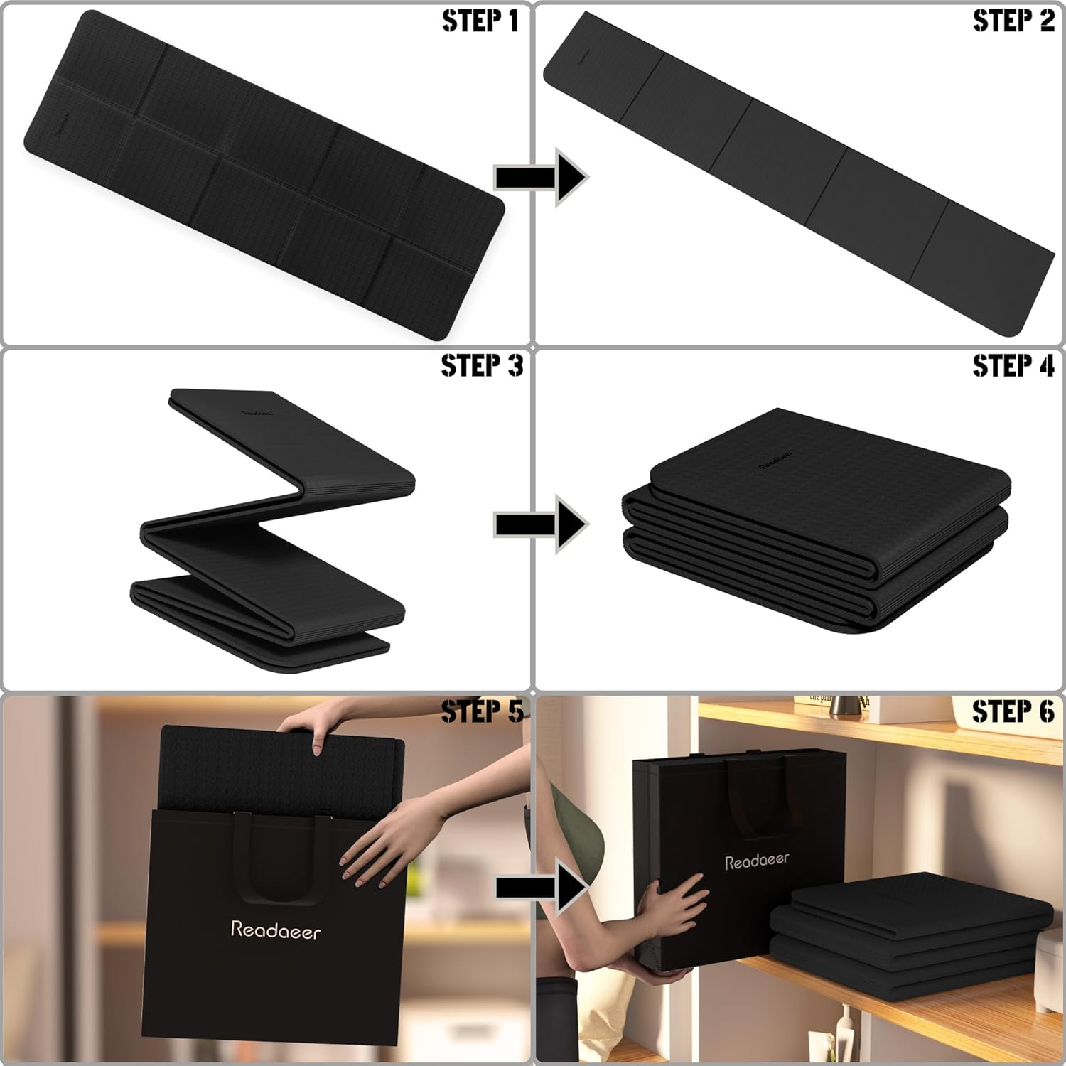 Yoga Mat Non Slip 1/4" TPE Folding Yoga Mat,Readaeer 72"X24" Exercise Yoga Mat- Training Mat Fitness Mat for Women, Men & Children - Beige image number 7