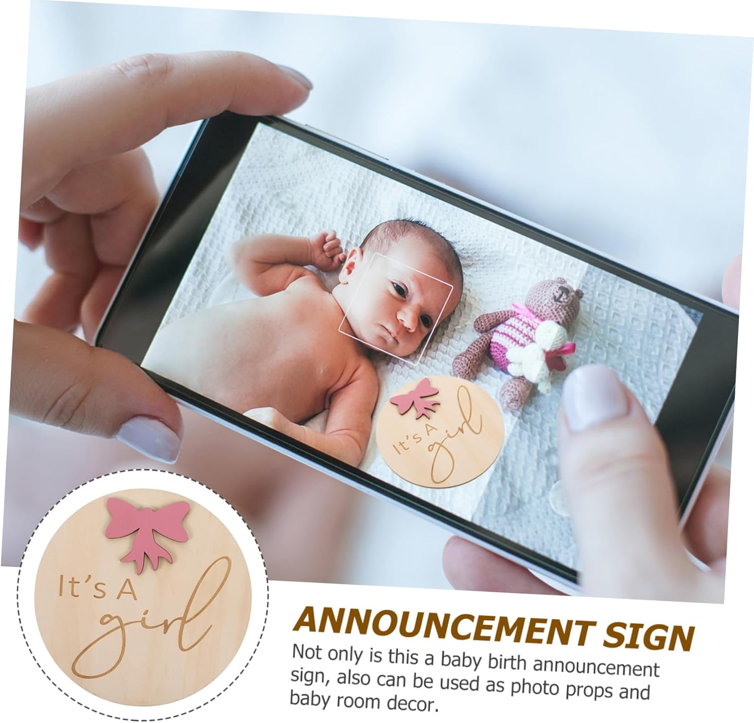 Healifty Wooden Birth Announcement Sign Rustic Milestone Photo Prop for Newborns for Photography Name Weight and Month Sign for Showers and Celebrations image number 5