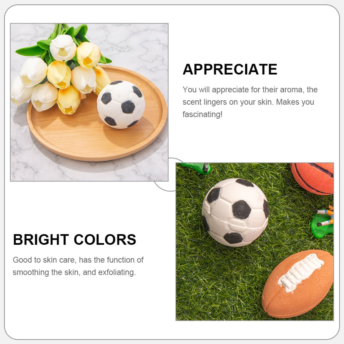 KOMBIUDA 2Pcs Football Shape Bath Salt Bombs Aroma Bathing Bombs Rich Foaming Bathing Salt image number 4