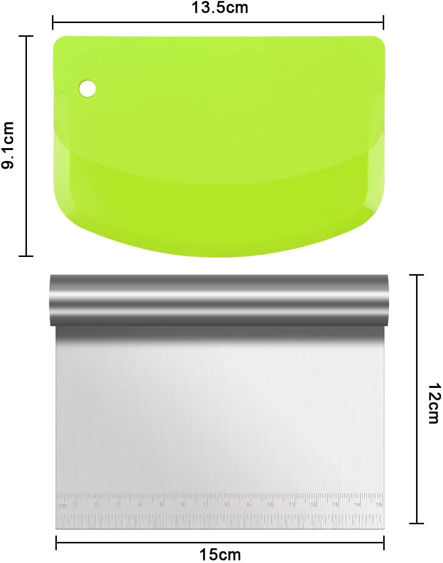 Vicloon 3 Pcs Dough Scraper Cutter, Stainless Steel Dough Scraper with Handle and Measuring Scale, Pastry Cutter Plastic Scraper Smoother Tool Set for Bread Pizza Cake Dough Baking Shaping image number 2