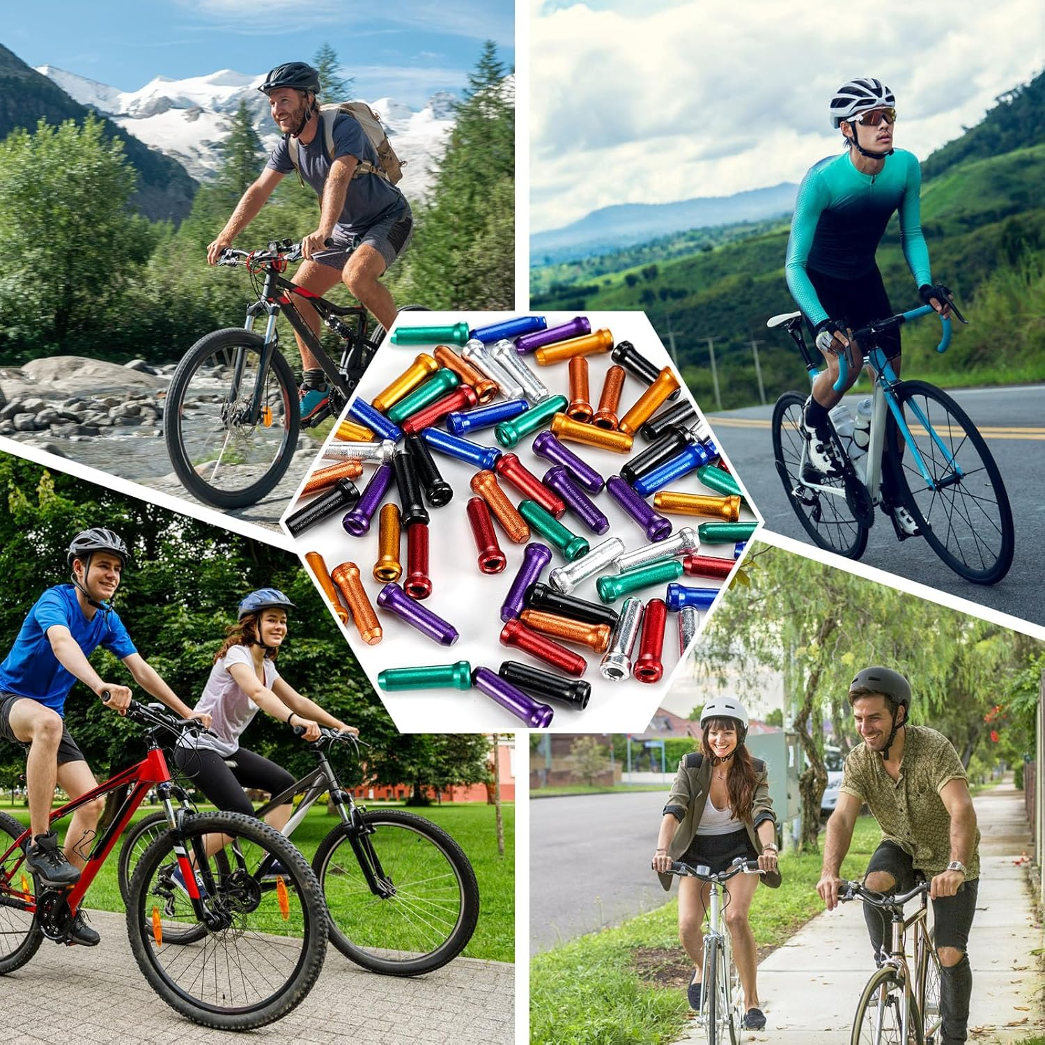 Koceci 100 PCS Bike Cable End Caps, Bike Brake Cable Ends, Brake Cable Crimp for Bike Shift Alloy Bike Wire End Cap with O-Ring Brake Cable Rubber Donuts image number 2