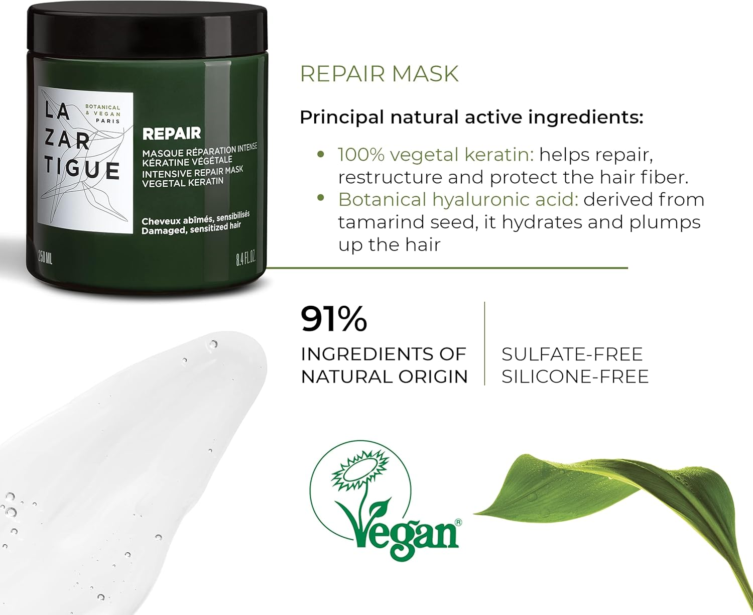 Lazartigue Repair Mask for Women 8.4 Oz Masque image number 3