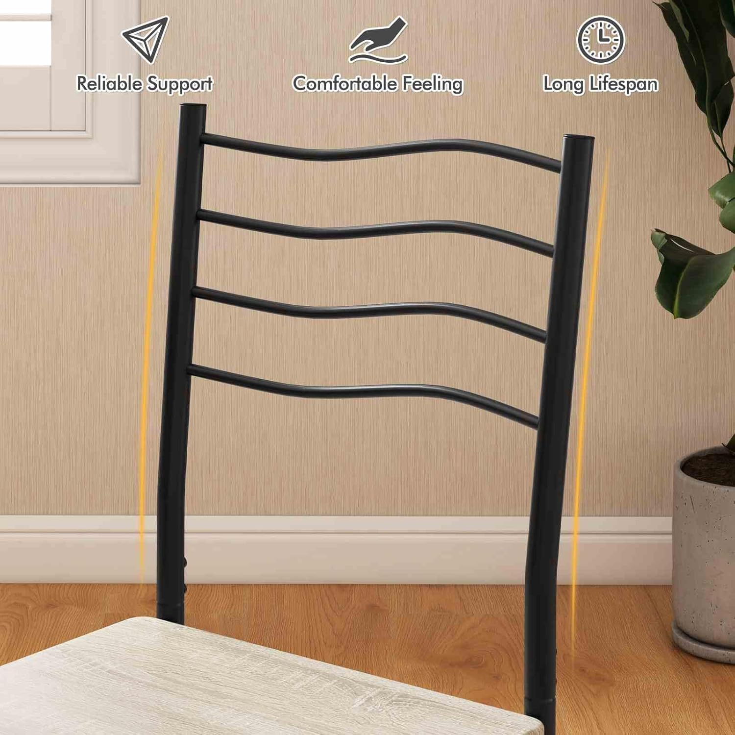 Costway 5-Piece Dining Table and Chair Set, Metal and Wood Rectangular Dinning Table Furniture Set W/ 4 High Backrest Chairs, Modern Dinette Set for Kitchen, Dinning Room, Restaurant, Shallow Walnut image number 5