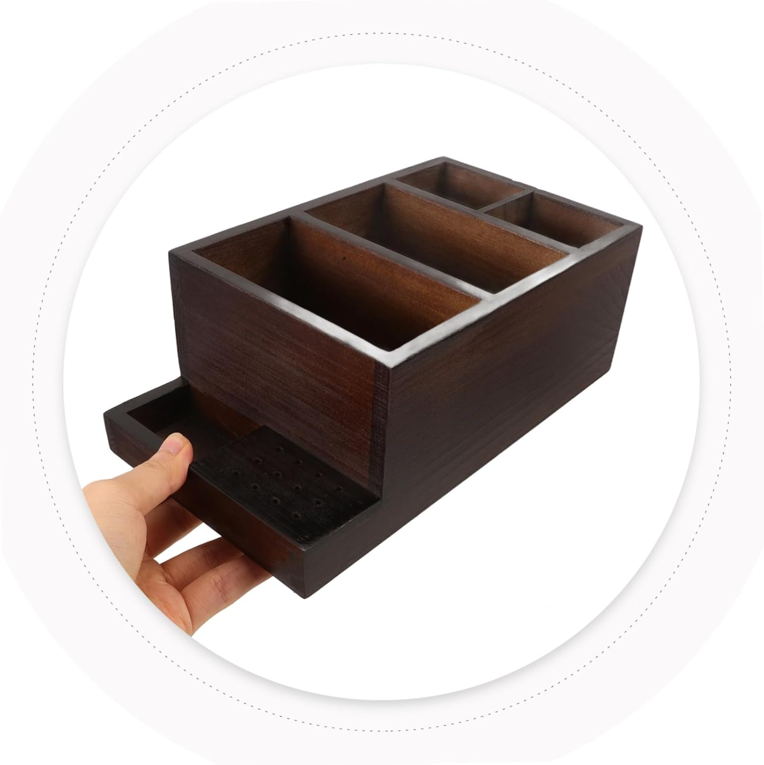 VICASKY Wooden Nail Drill Bit Holder Storage Box Nail Tech Supplies Organizer Manicure Tools Kit image number 1