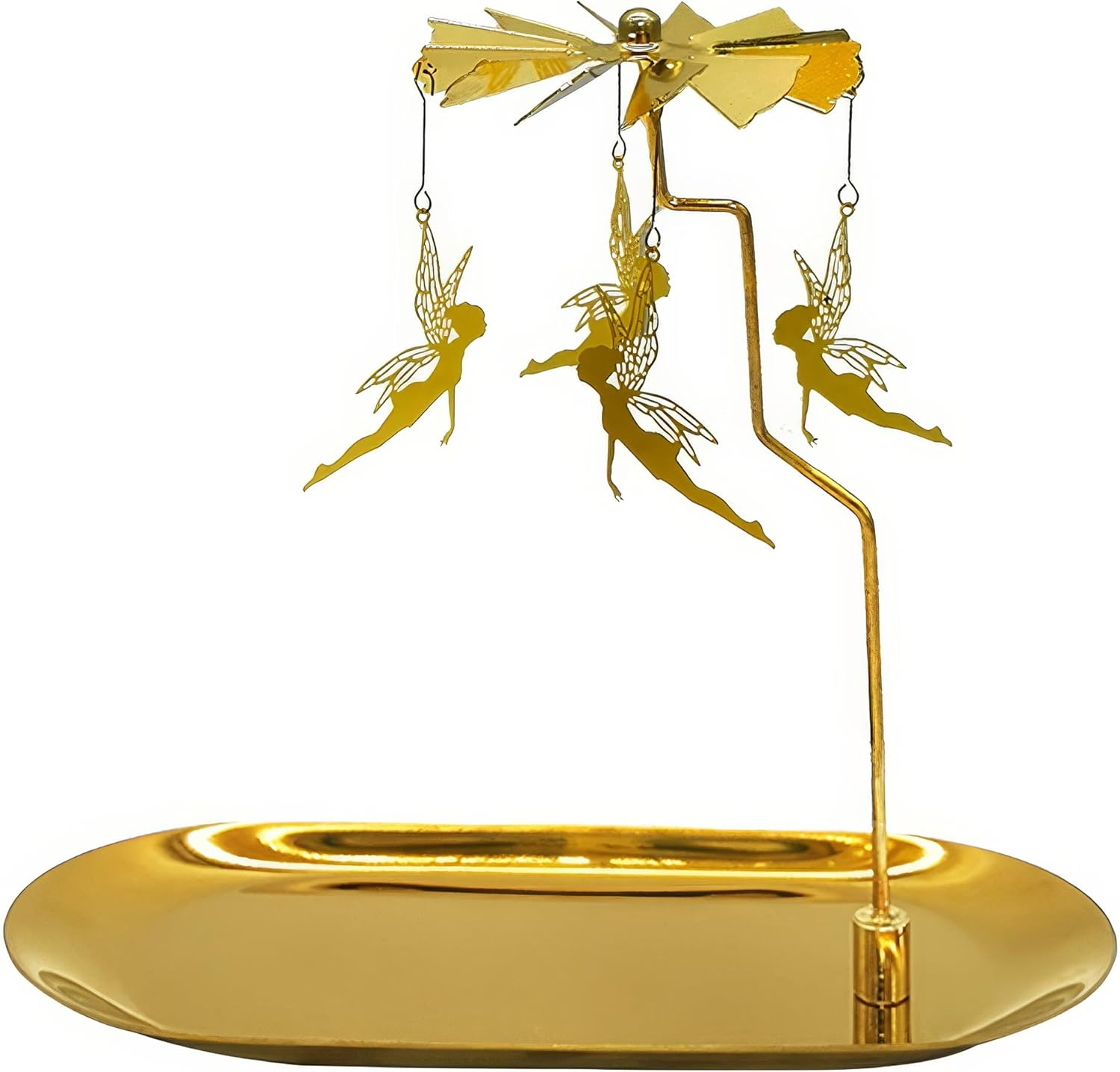 Gold Rotating Candle Holder, Spinning Fairy Carousel for Tealights, Decorative Centerpiece with Jewelry Tray (Fairy)