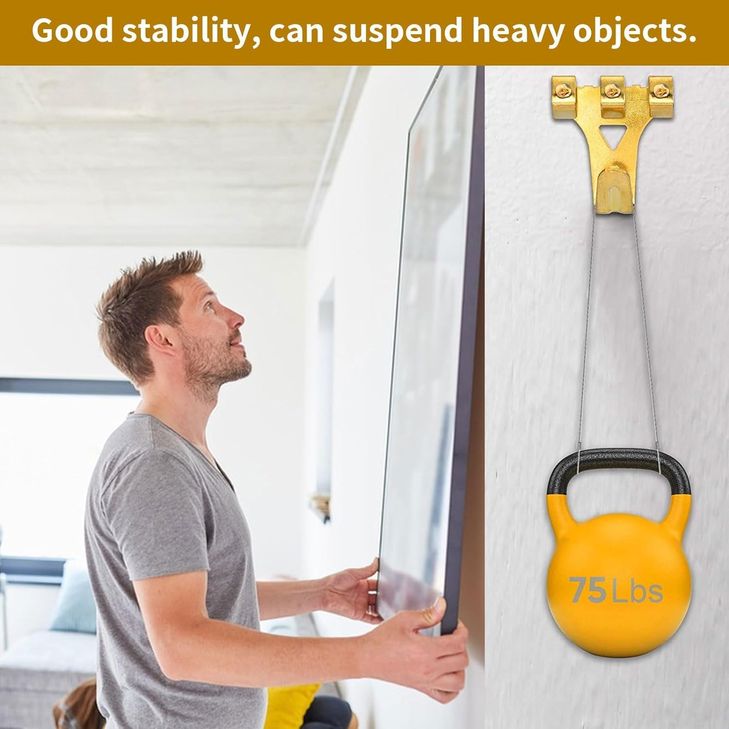 Picture Hanging Kit, Heavy Duty Frame Mirror Picture Hanging Hooks, 75Lb/40Lb/30Lb/20Lb/10Lb Picture Hangers with Wall Nails, Hanging Wire, Saw Tooth, D Ring, Screw Eyes and Level for Wall Mounting image number 2