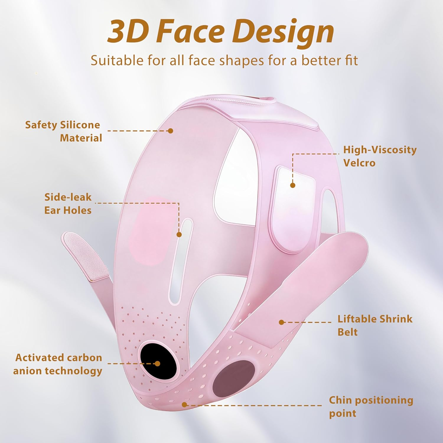 Chin Strap for V-Shape Face, Reusable Graphene Silicone Face Lifting Mask for Jawline Tightening & Double Chin Reduction, Adjustable, Breathable Reusable Jawline Shaper for Women (Pink) image number 4