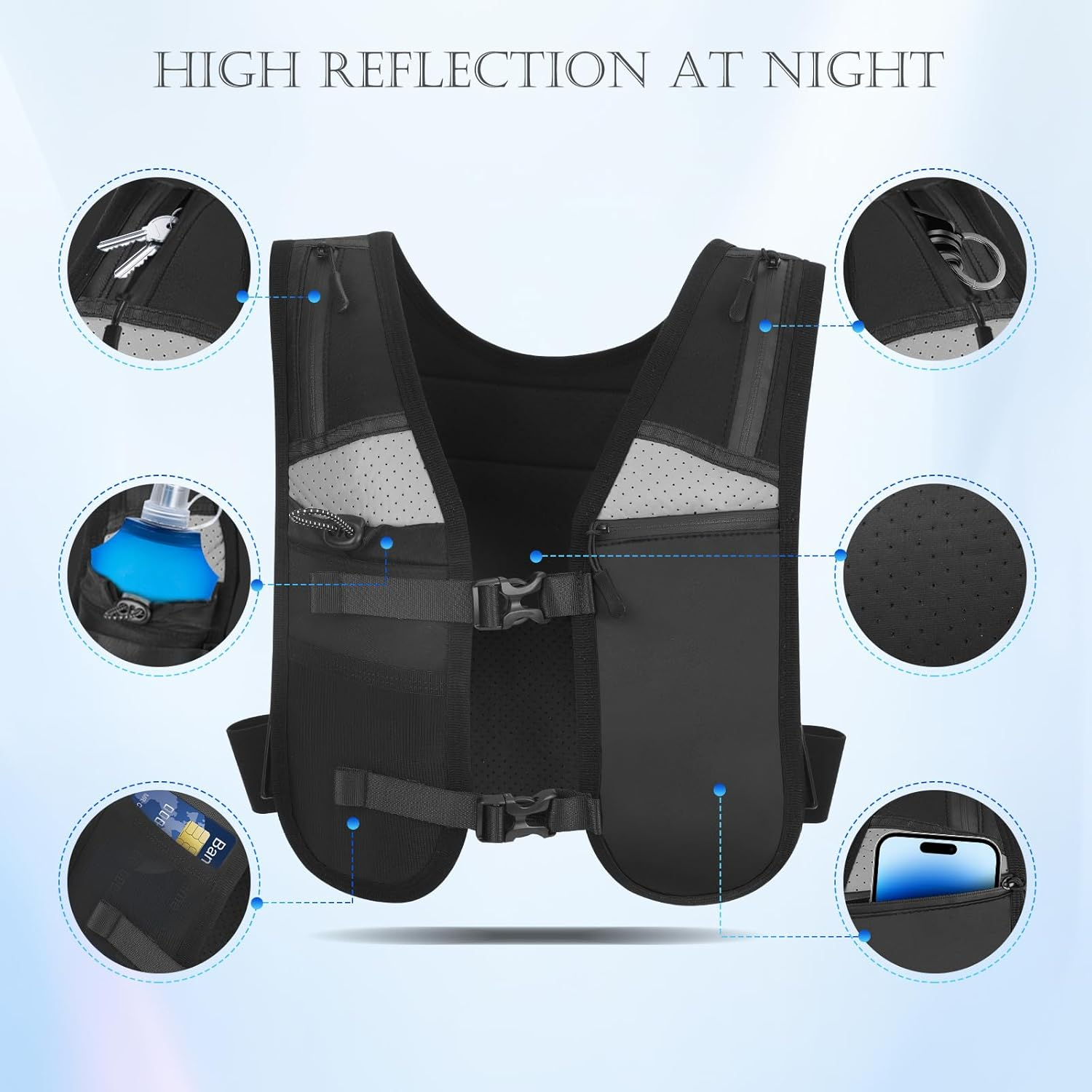 Running Vest for Men Women, Reflective Hydration Vest with Phone Holder and Bottle Pocket image number 5