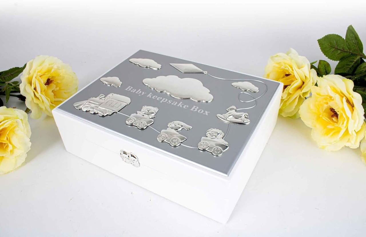 Baby Keepsake Box First Tooth Hair Curl Photo Memory Storage Silver Newborn Gift Idea image number 1