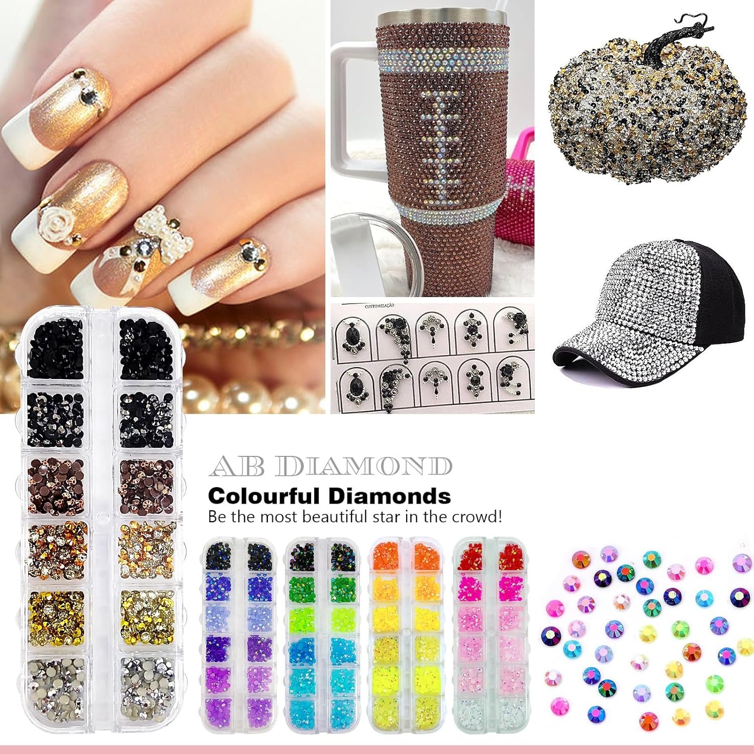 6000PCS 3Mm AB Jelly Rhinestones Kit | 30 Gradient Colors Flat Back round Gems，Colorful Glitter Crystal Gem Rhinestone for Nail Art Decoration, DIY Decoration image number 5