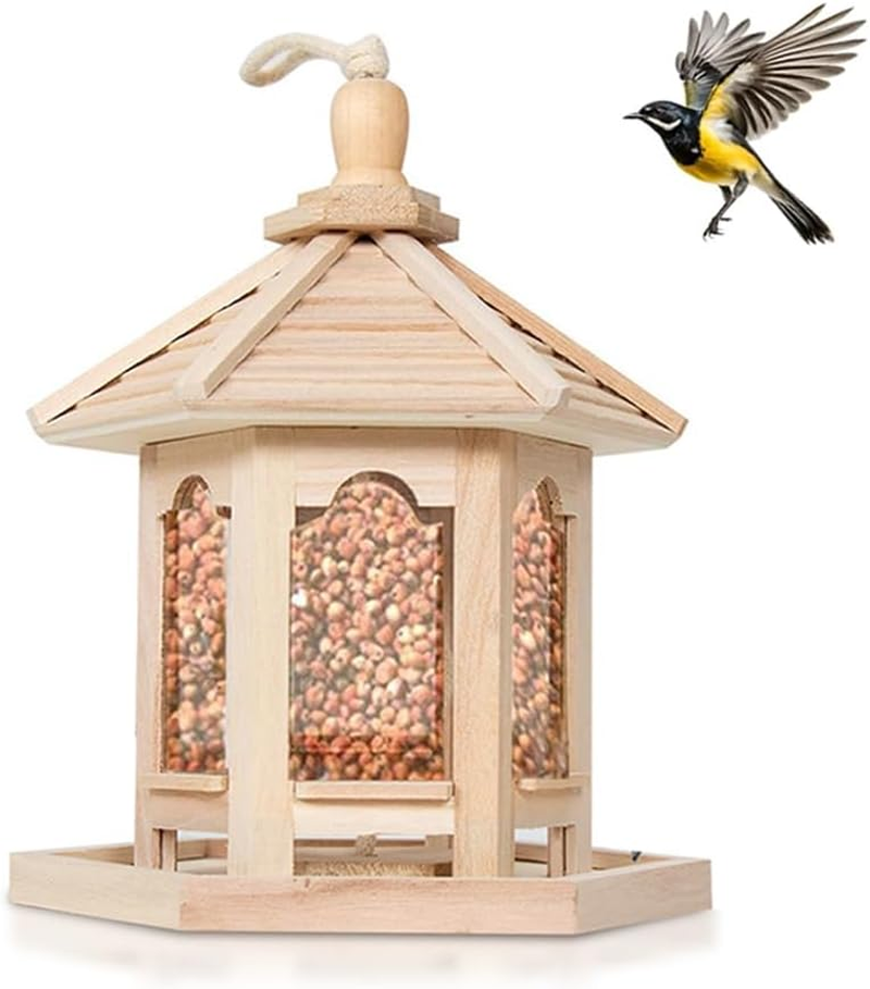 Qttie Wooden Bird Feeders for Outdoors Hanging Bird Feeder, Transparentbird Feeder, Wild Bird Seed for outside Feeders and Garden Decoration Yard for Bird Watchers image number 1
