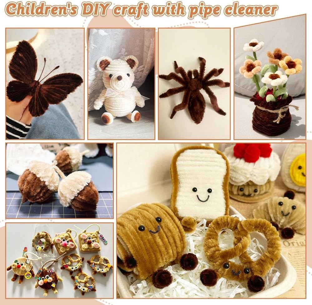 620 Pieces Pipe Cleaners Set, 600 Pcs Brown Chenille Stems with 20 Pcs Flower Stems, Craft Supplies Bulk for DIY Art and Craft Projects Creative Wrapping Party Decorations(Brown Series) image number 1