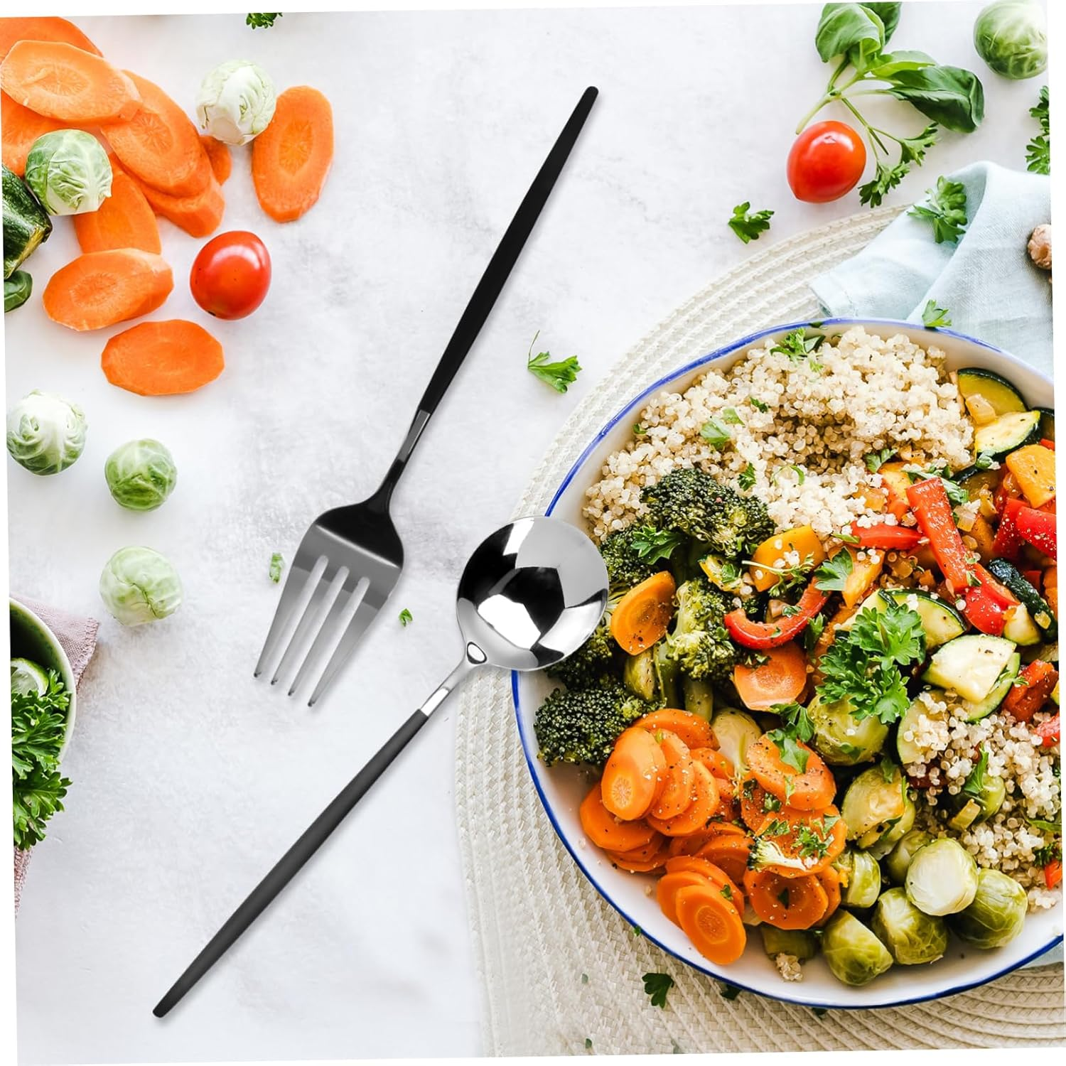 Dinner Set Fork Storage Case outside Picnic Tableware Travel Chopsticks Spoon Picnic Reusable Flatware Convenient Cutlery Bag Spoon and Black Stainless Steel image number 1