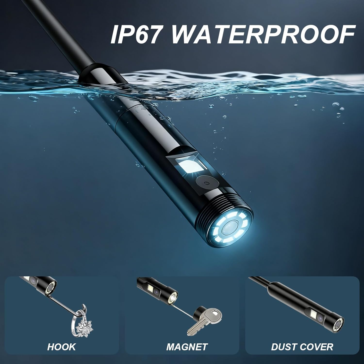 Endoscope Camera with Light, Dual-Lens 1920P HD Borescope with 8 Adjustable LED Lights, IP67 Waterproof Boroscope Inspection Tools, 16.4Ft Semi-Rigid Snake Camera for Ios & Android image number 1