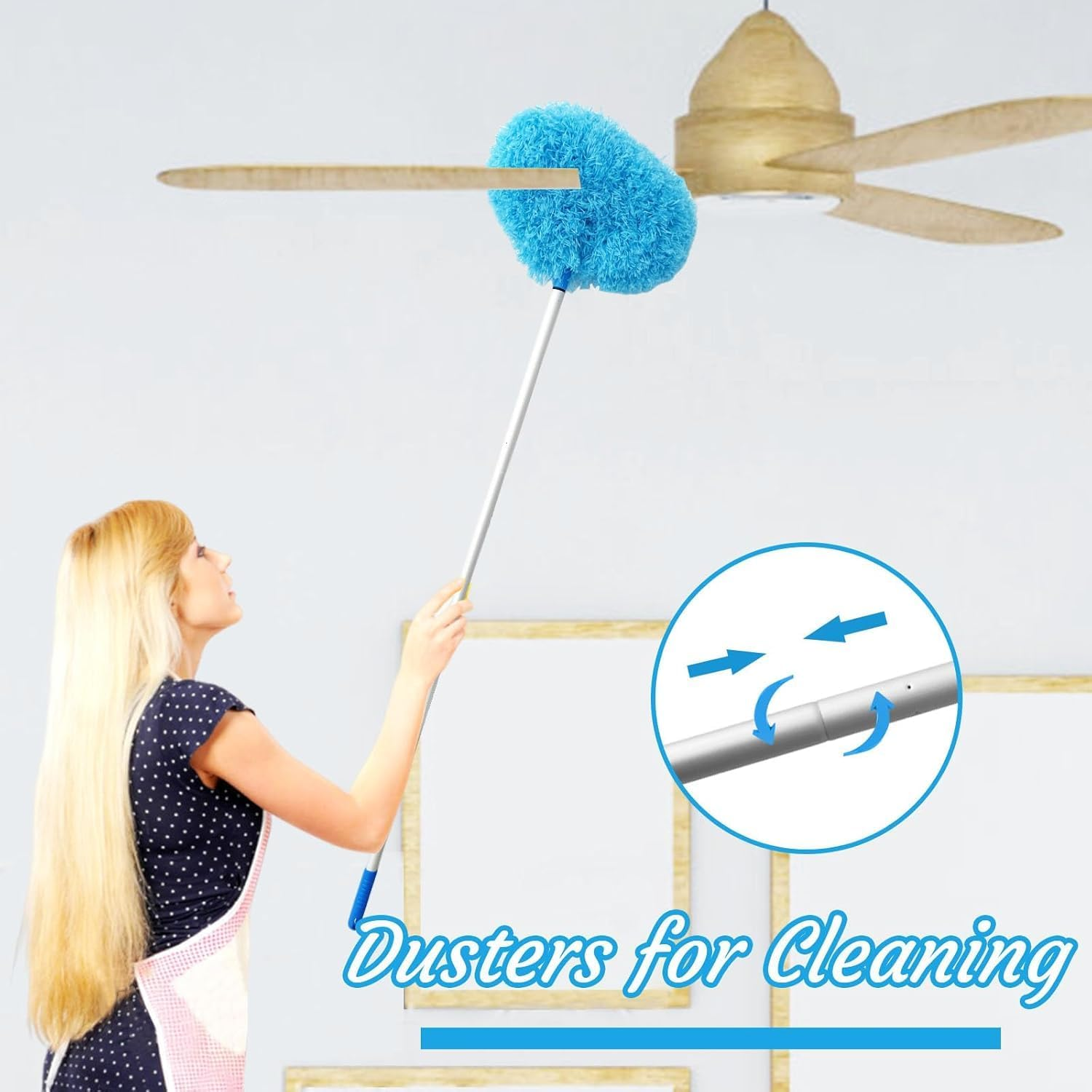 AHGXG Ceiling Fan Cleaner Duster, Microfibre Extendable Handle, 13-48 In, Reusable Blade Cleaner for Bookshelves, Windows, Doors,