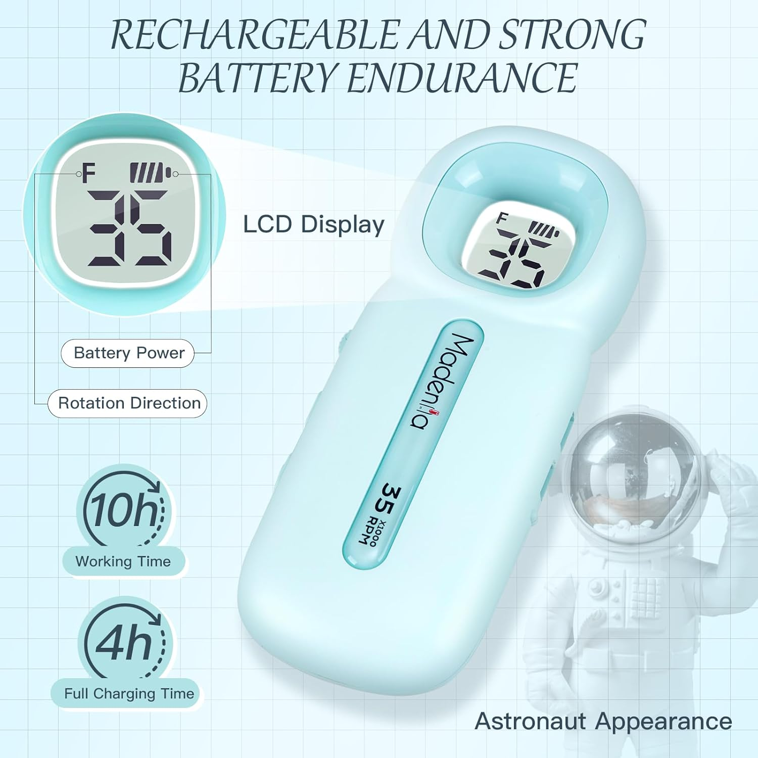 Madenia Rechargeable Electric Nail Drill Professional Portable E File Machine for Acrylic Gel Nails, Cordless Manicure Pedicure Polishing Tools, Blue