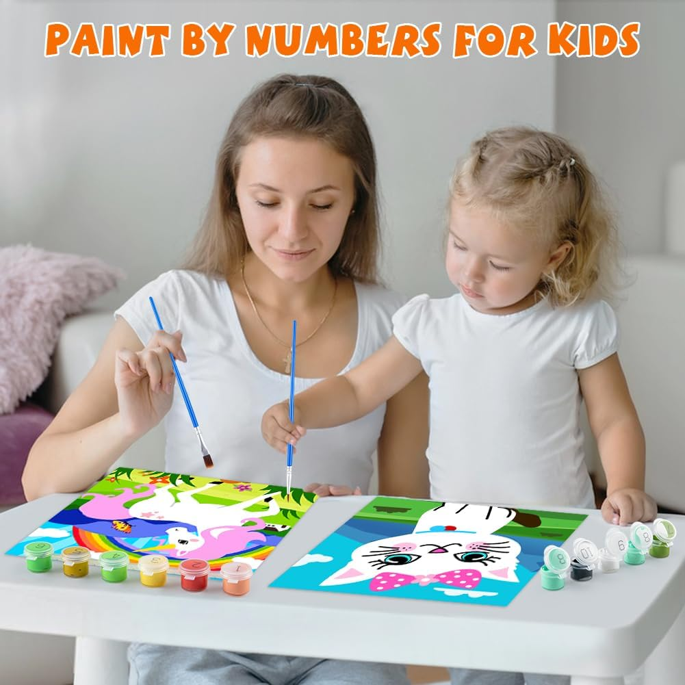 QEUOYSS 4 Paint by Numbers for Kids Ages 8-12 DIY Paint Set for Girls Boys Adults Beginner Crafts for Girls Ages 4-8 Acrylic Oil Painting by Number Kits Perfect for Gift Decor 8"X8" (4 Pack Dream) image number 4