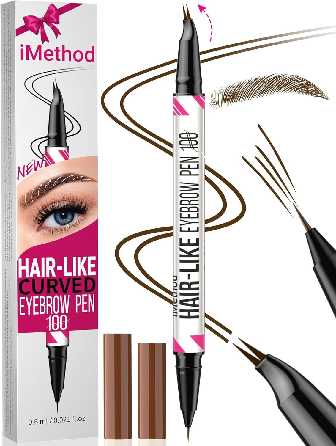 Imethod Curved Eyebrow Pen - Eyebrow Pencil, Brow Pencil 2-In-1 Dual-Ended Microblading Eyebrow Pen with Curved Tip and Precise Brush-Tip for Natural Hair-Like Brows, Last All-Day, Dark Brown image number 3