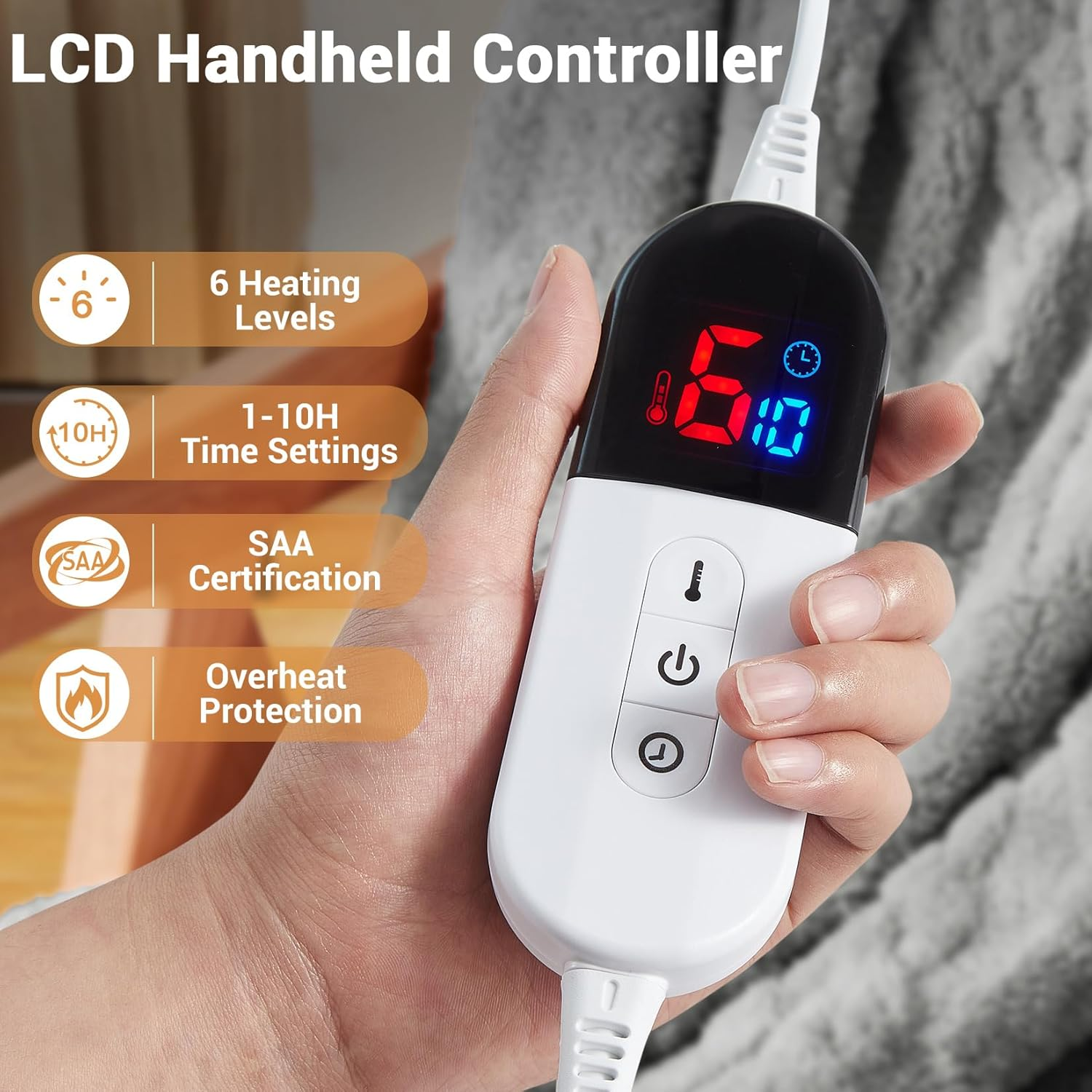 Heated Throw Blanket - 160X130Cm Thick Tufted Sherpa Electric Blanket with 6 Heat Settings and 10H Auto-Off, SAA Certified Overheat Protection Machine Washable Fast Heated Blanket, Gery