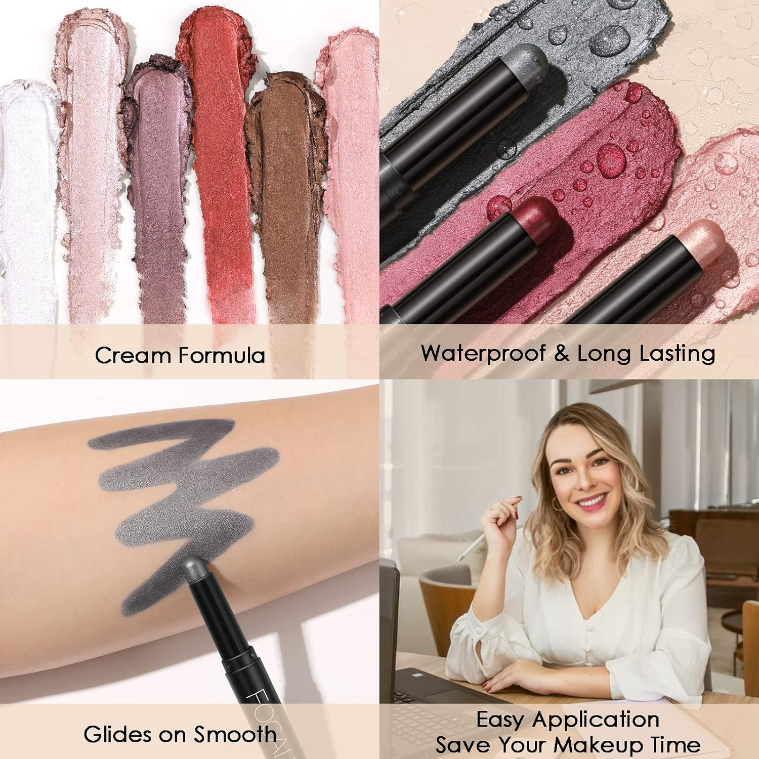 FOCALLURE 3 Pcs Cream Eyeshadow Sticks, Shimmer Eyeshadow Pencil Crayons, High Pigmented Crease-Proof Eye Shadow Brightener Sets, Long Lasting Waterproof Eye Shadow Highlighter, Cinnamon Night image number 1