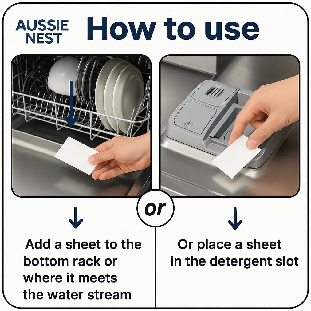 Dishwasher Detergent Sheets Unscented, 100 Sheets, Concentrated Biodegradable Non‑Woven, Plastic‑Free Recyclable Pack, Mess‑Free Dishwashing image number 5