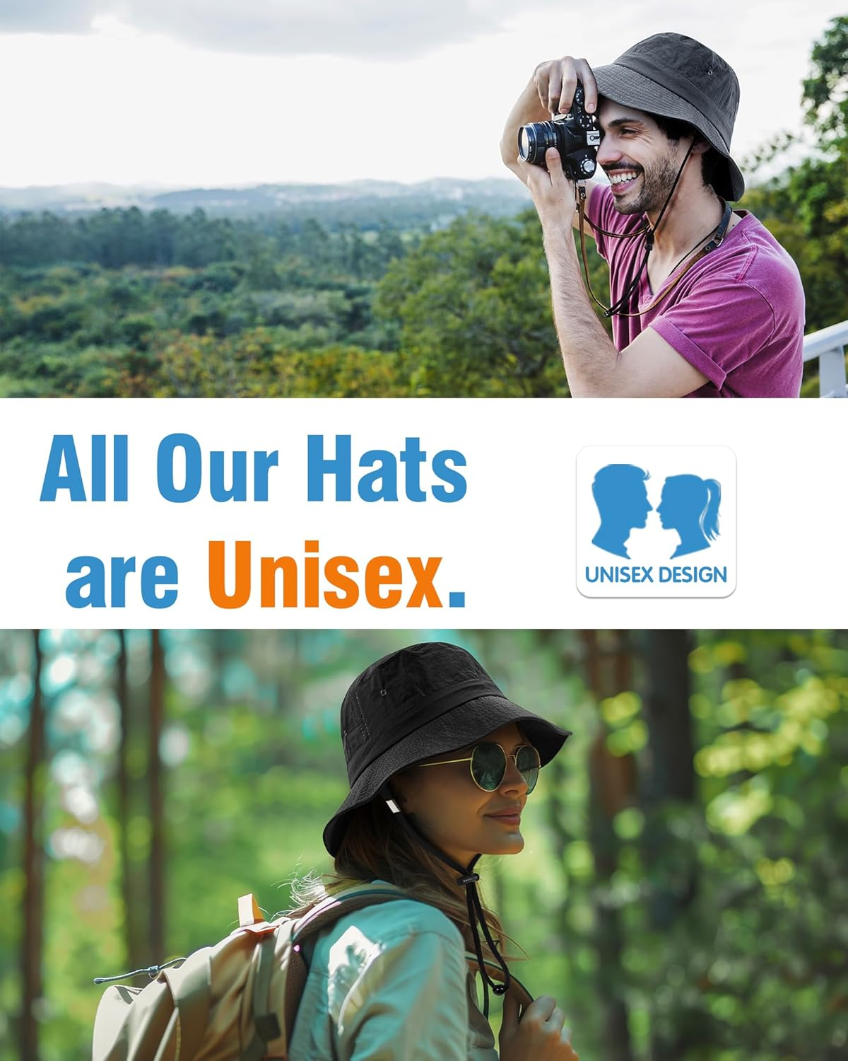 Waterproof Bucket Hat for Women Men Rain Hat UPF 50+ Wide Brim Boonie Sun Hat Foldable Summer Floppy Beach Fishing Safari Hat - Black image number 4