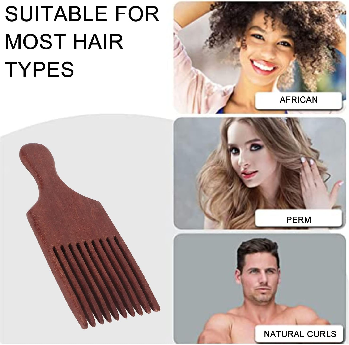 RIZGHWOY Afro Hair Pick Wooden Comb for Boucles Thick Coarse Hair, Hairstyle with a Comfortable Grip for Home, a Single Design Hairstyle Comb for Most Types
