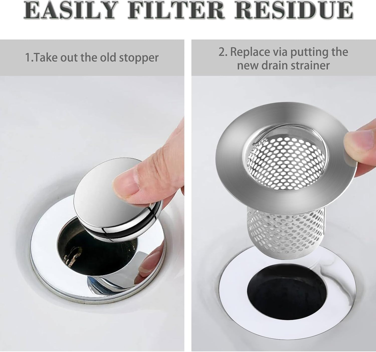 3Pcs Sink Drain Strainer，Shower Strainer Drain Hair Catcher Floor Drain Filter with Handle Stainless Steel Drainer Filter Used to Prevent Clogging of Kitchen Sinks (Silver, One Size) image number 2