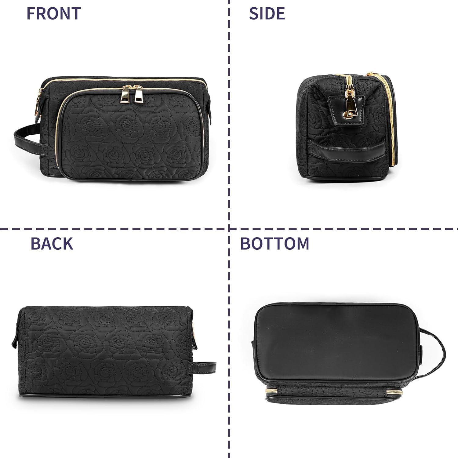 Lubardy Makeup Bag, Large Capacity Cosmetic Bags for Women Waterproof Travel Make up Bag Organizer Polyester Portable Storage Brush Pouch with Handle, Black