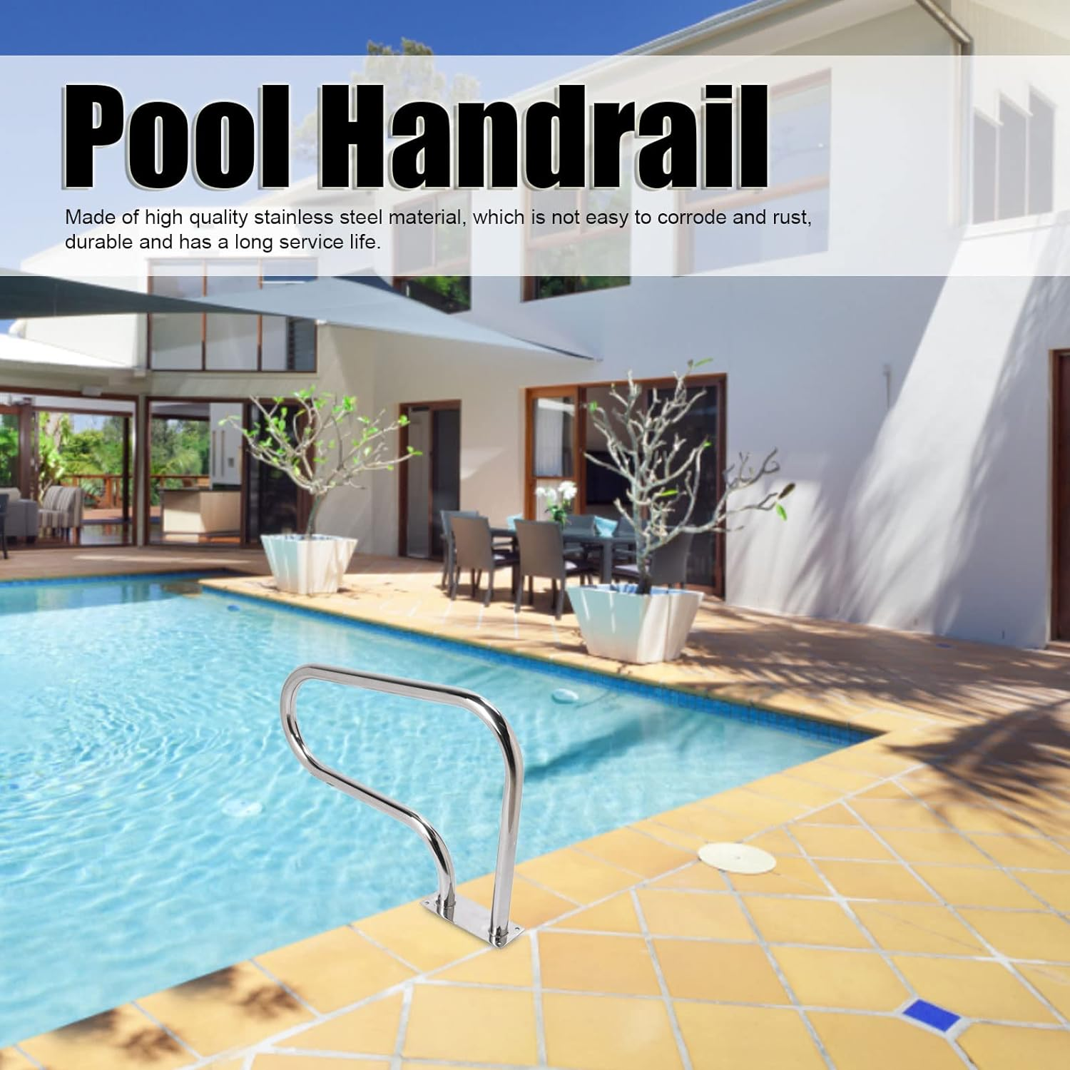 Alvinlite Pool Hand Rail,Swimming Pool Hand Rail with Quick Mount Base Plate Easy Mount Hand Grab Rail,Large Return to Deck Hand Rail for Pools,Spas,Ramps,Water Parks image number 1