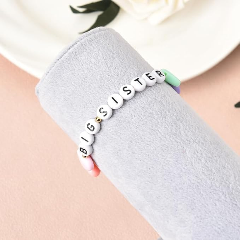 2 Pack Big Sister Gifts for Little, Pastel Rainbow Heart Rainbow Ball Big Little Sister Bracelet Big Sister Announcement, Sister Birthday Jewelry