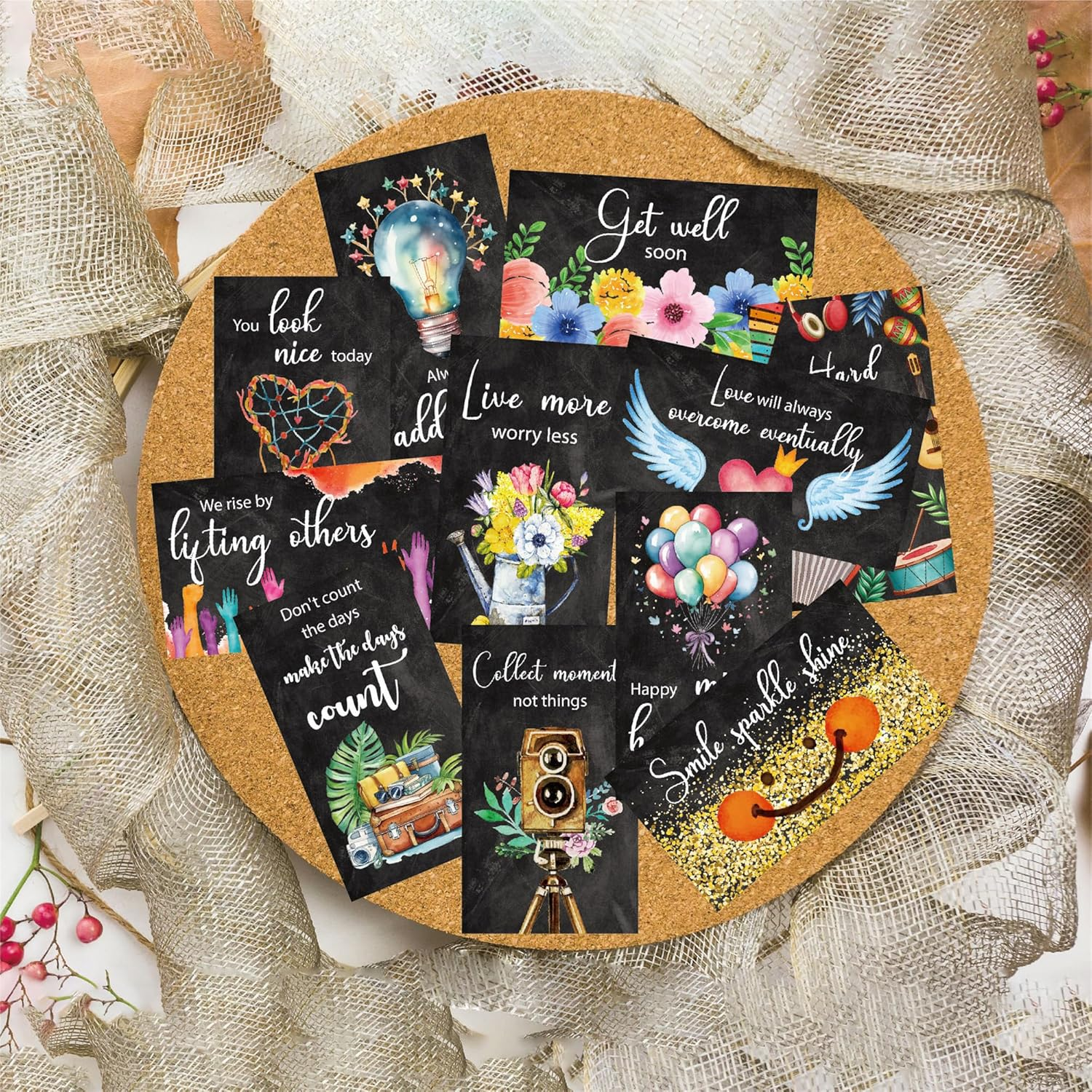 50Pcs Assorted Inspirational Cards Motivational Encouragement Kindness Mini Note Cards Positive Affirmations Cards Chalkboard Design-8.8X5.1Cm image number 4