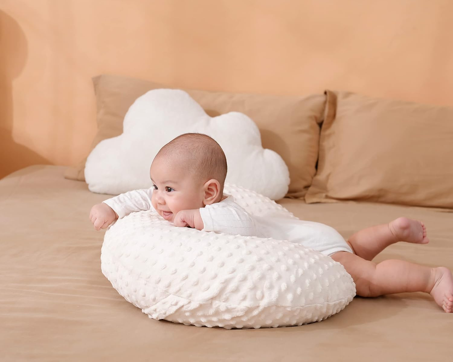 Nursing Pillow and Positioner with Cover for Breastfeeding and Bottle Feeding, Propping Baby, Tummy Time, Baby Sitting Support, Awake-Time Support (Beige, 22" X 17.7" X 5.9") image number 3