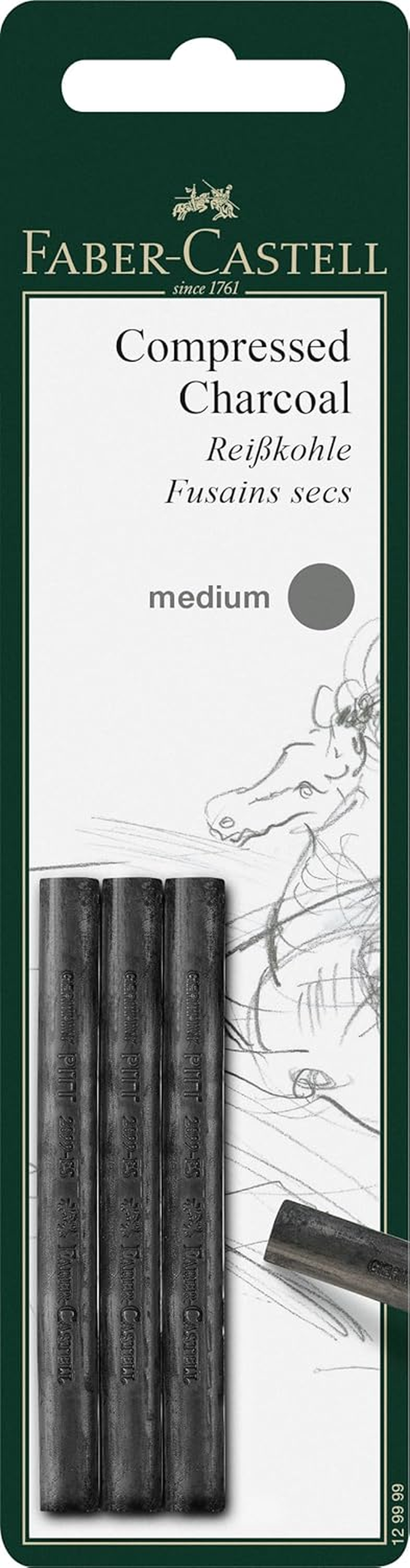 Faber-Castell Smooth Pitt Compressed Charcoal Stick, Extra Soft &ndash; Blister Pack of 3, (18-129996) - 1 Count (Pack Of 3), Soft