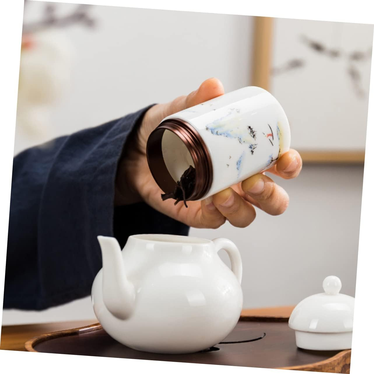 LABRIMP Ceramic Tea Leaf Storage Jar Portable Sealed Canister for Loose Tea Beans and Cereal Multi-Purpose Easy to Clean Lightweight Design for Home and Travel