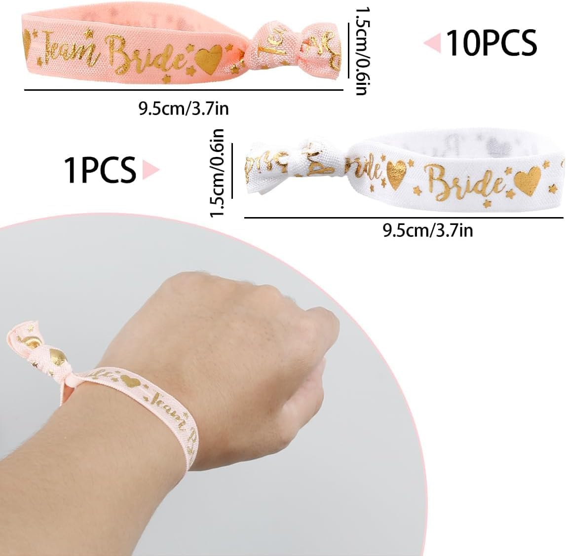 11Pcs Hair Scrunchie Accessories Bridal Wedding,Bride Bracelets Set,Bridal Shower,Bride Decorative Hair Band,Stag Party Bracelet,Team Bride Bracelets,Hot Embossing Bridal Bracelets image number 6