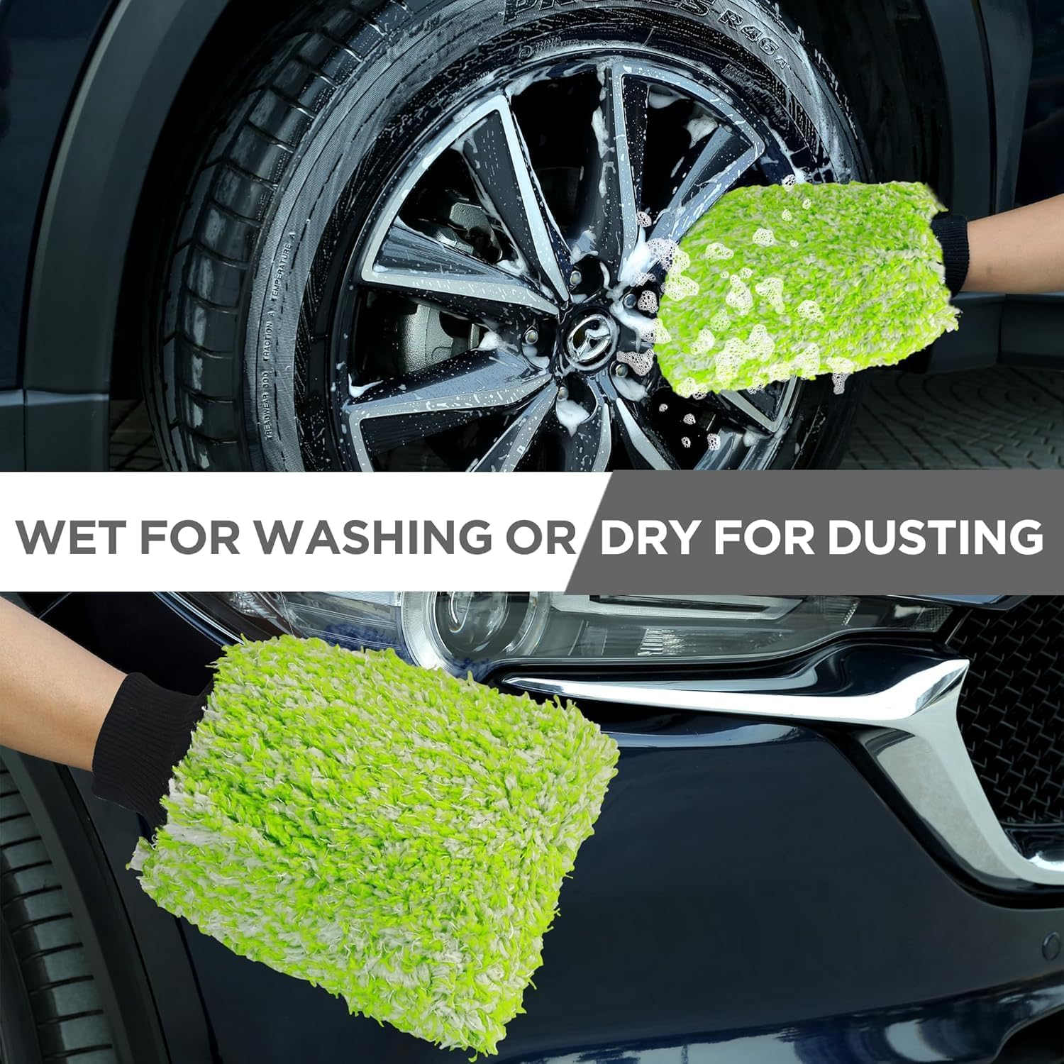 New Car Wash Mitt,Premium Cyclone Microfiber Washing Gloves, Holds Tons of Sudsy Water for Effective Washing, Machine Washable, Lint Free, Scratch Free (Green, 28X20Cm) image number 1
