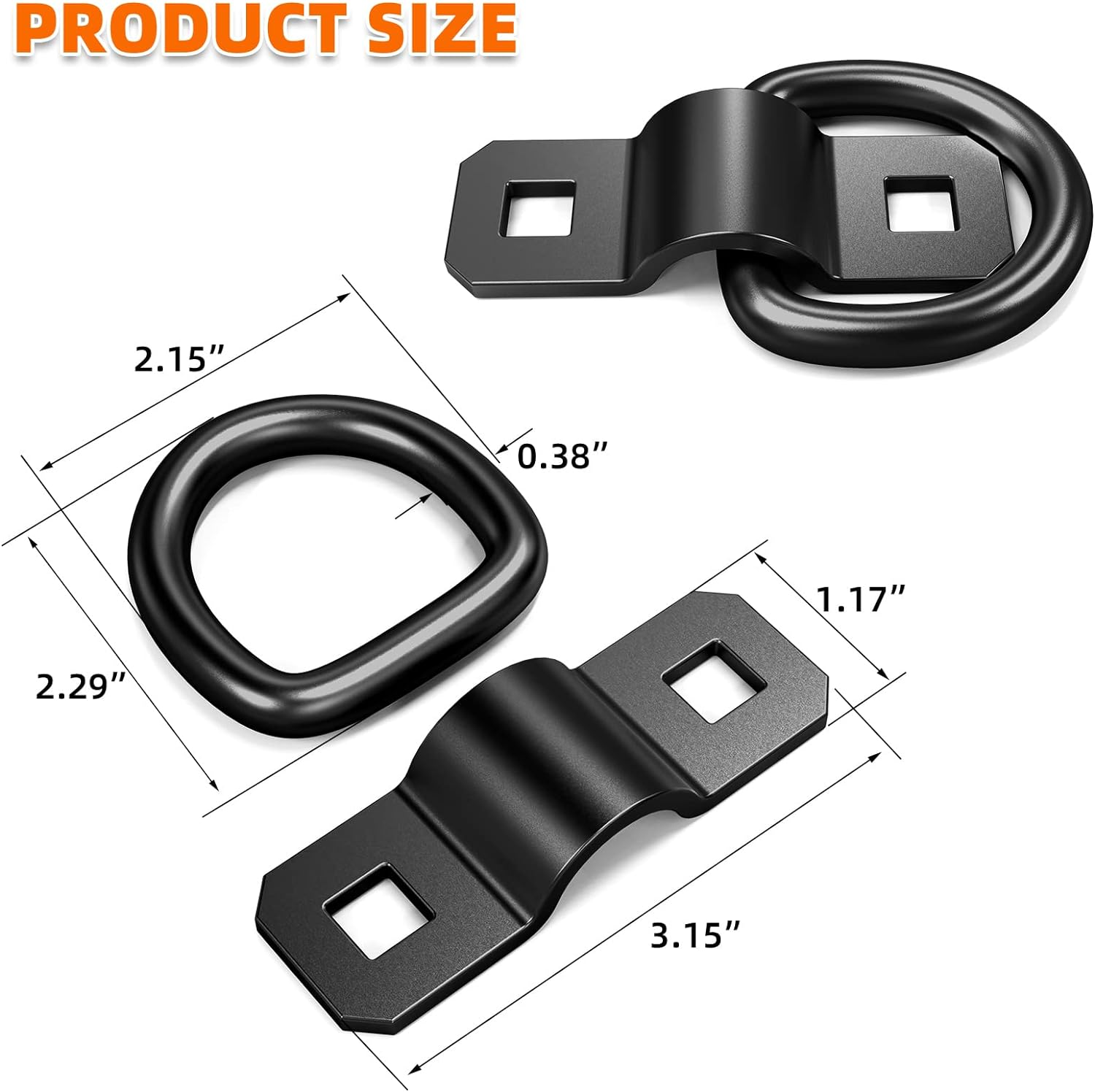 10 PCS 3/8" Heavy Duty D Rings Tie down Anchors for Trailer Truck Cargo D-Rings Durable Black Tie Downs Ring 6000 Pound Breaking Strength image number 5