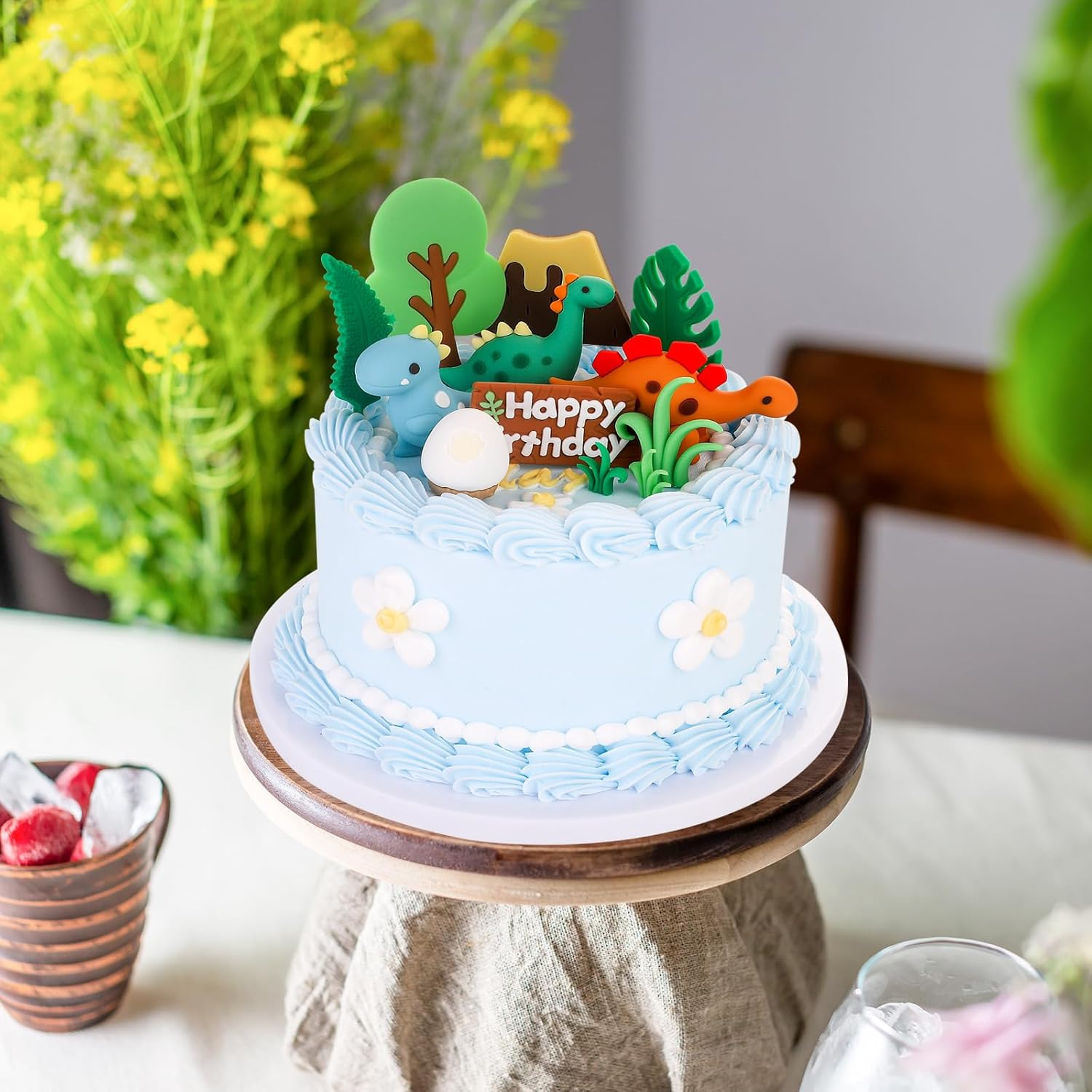 SAYHALO 21PCS Dinosaur Cake Decorations, PVC Dinosaur Eggs & Trees Cake Toppers for Kids Birthday Party, Dinosaur Cake Toppers Happy Birthday image number 2
