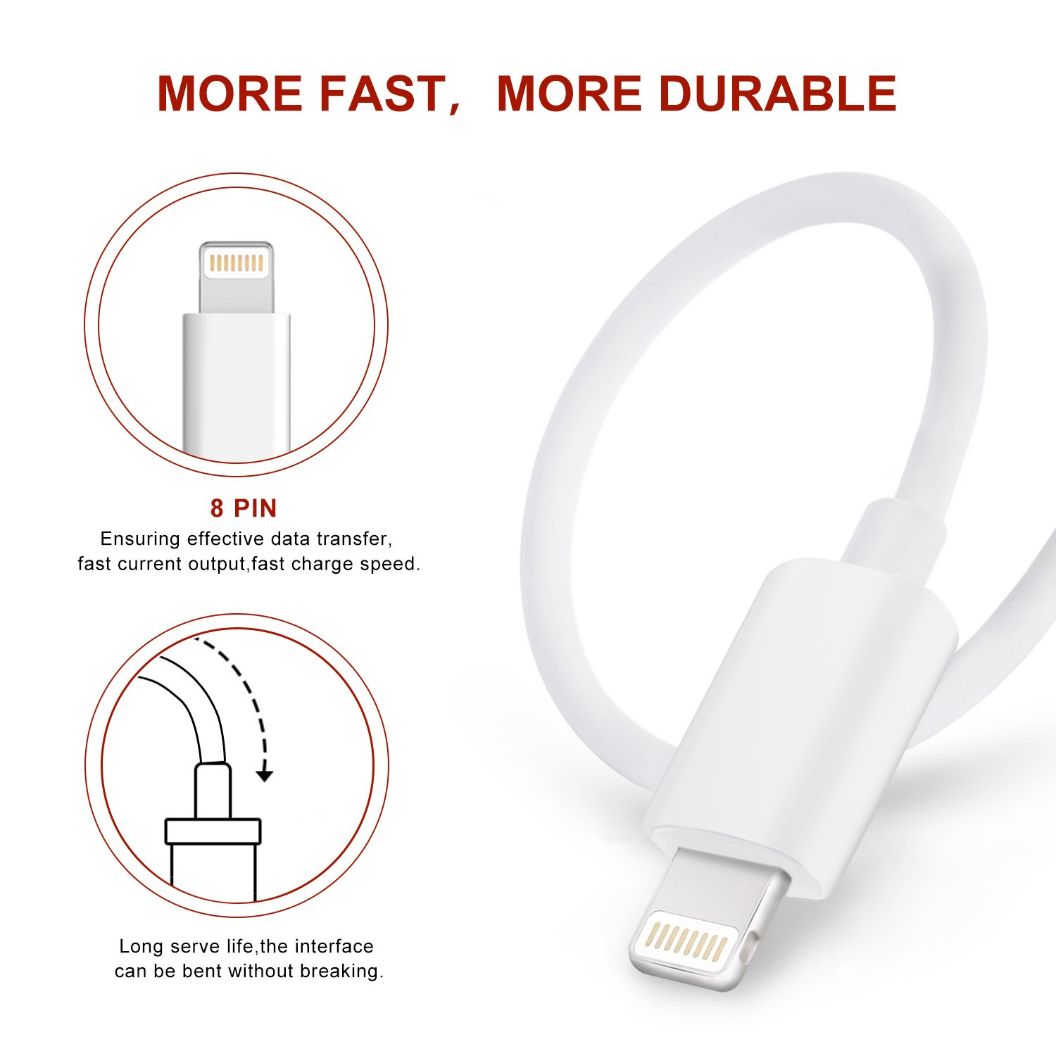 Sundix Iphone Charger Cord 3Pack 9FT/2.7M Long Lightning Cable to USB Charging Cord for Iphone 13 13Promax 13Mini 12 12Pro 11 11Pro 11Promax XR XS X 8 8 plus 7 SE Ipad Ipod image number 4