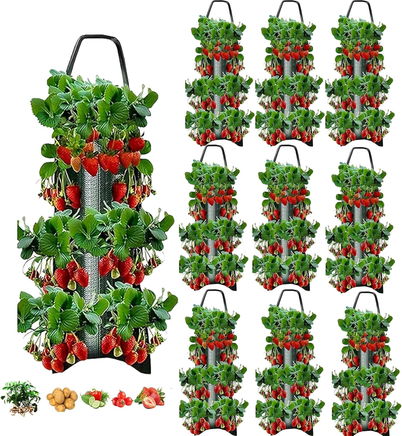 Upside down Strawberries Grow Bags,10 Pack Garden Hanging Strawberry Grow Bag, Hanging Strawberry Planter with Planting Pockets, Hanging Planter for Strawberries,Tomatoes, Chili, Herbs, Vegetables