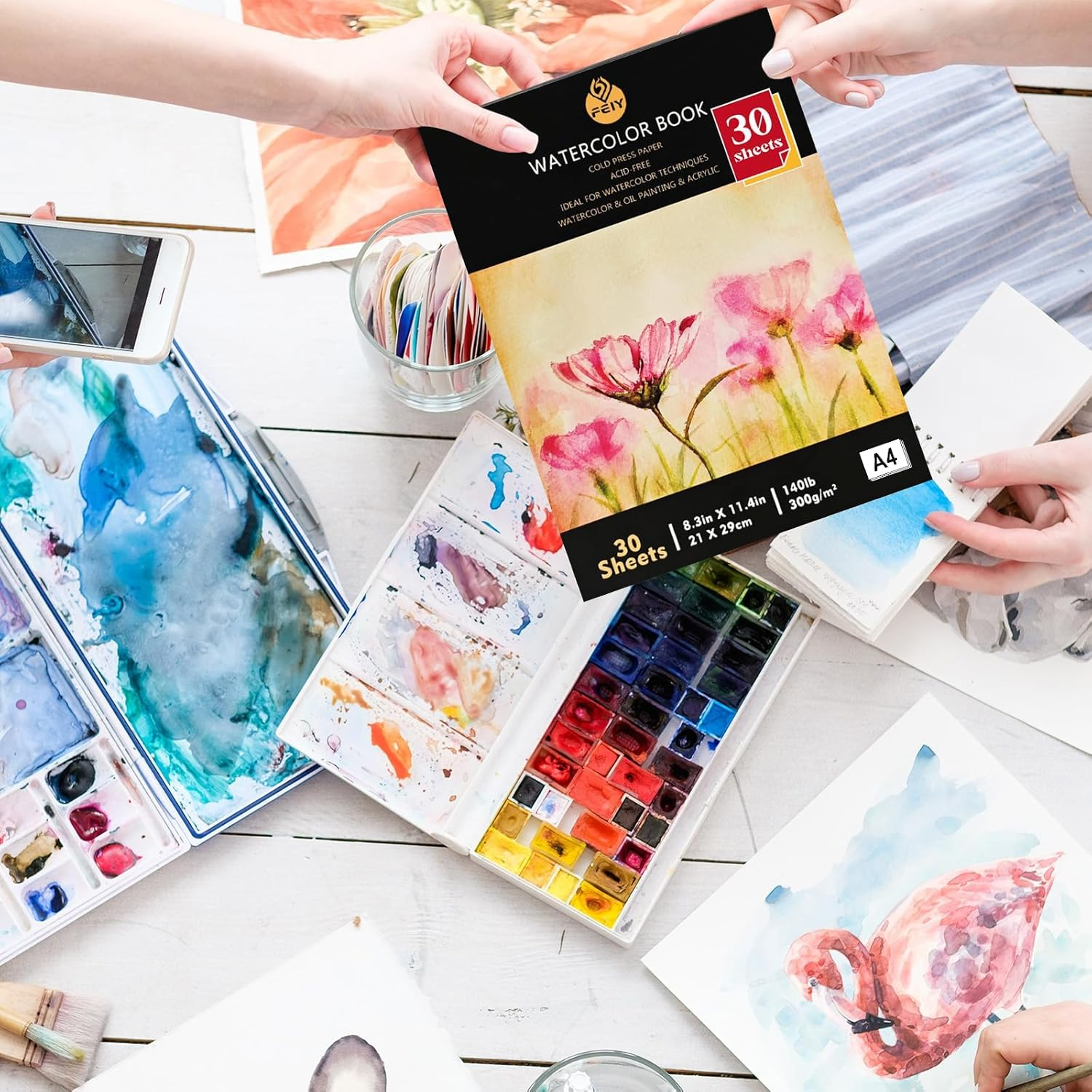 Watercolor Paper, 30 Sheets 300Gsm/140Lbs Drawing Paper Pad. A4 Watercolor Book Pad Acid Free, Cold Pressed, Watercolor Sketchbook for Painting, Drawing, Quick Drawing and Mixed Media. (颜色B) image number 2