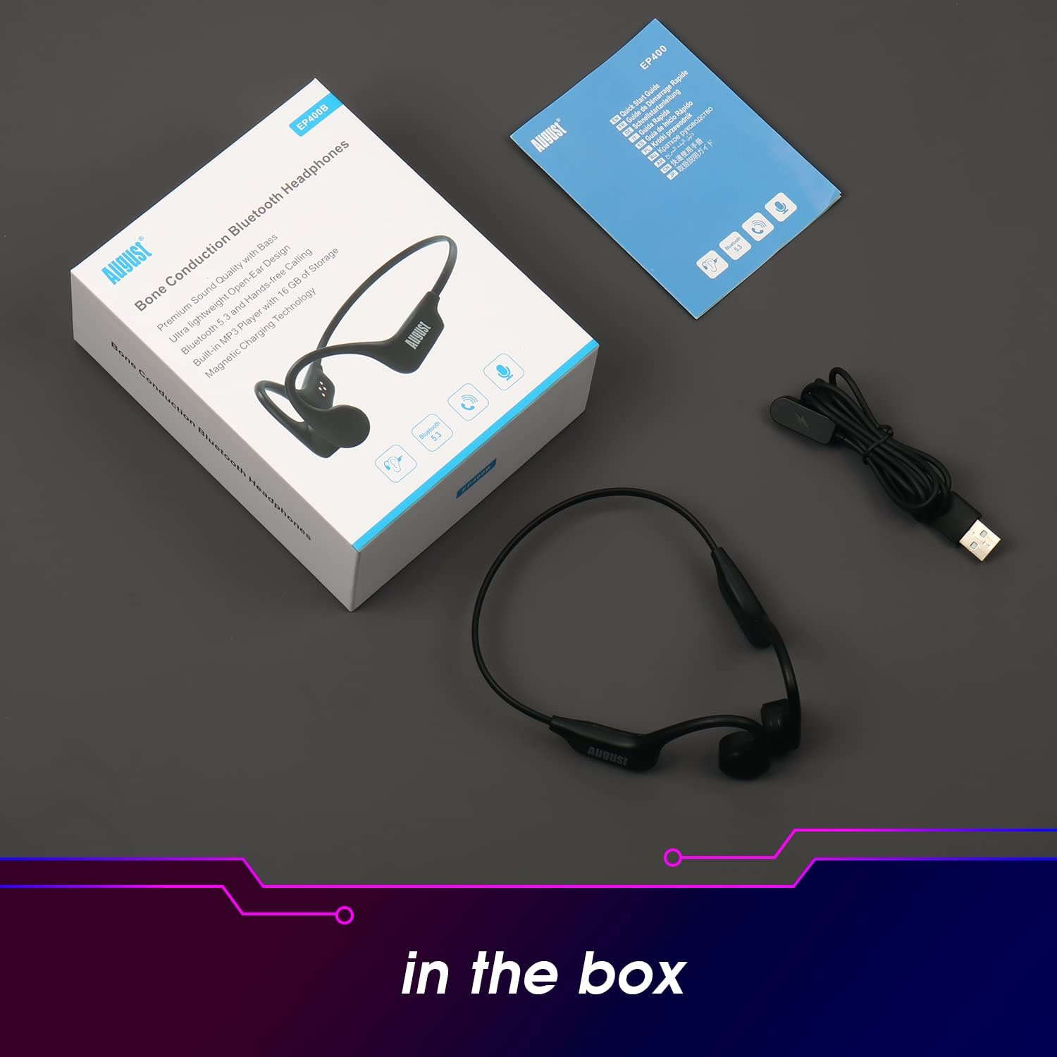 August EP400 Bone Conduction Headphones Bluetooth 5.3 Open Ear Headphones with Microphone and MP3 16GB Player, Lightweight Wireless & Waterproof IP68 for Sport, Running Cycling Hiking Crossfit image number 4