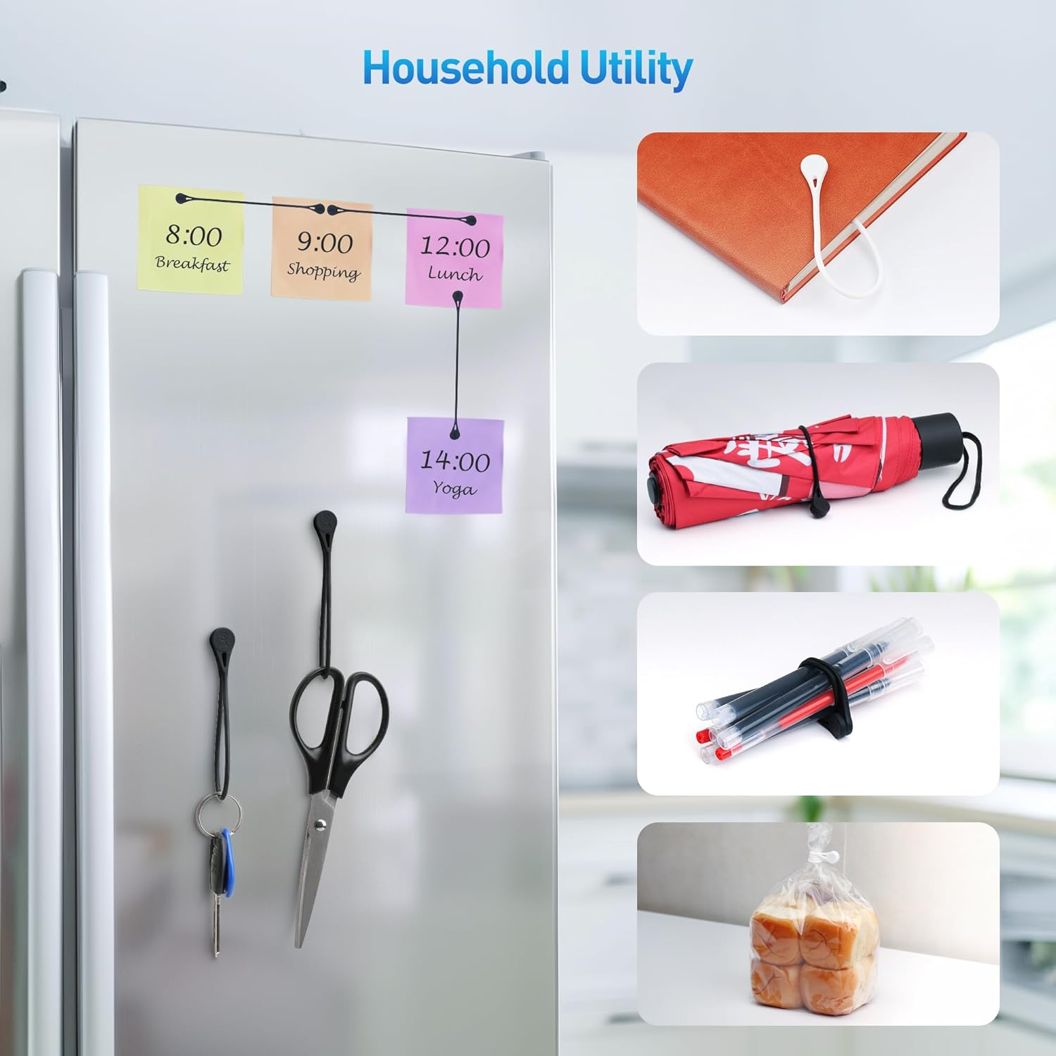 Cable Matters 20-Pack Silicone Magnetic Cable Ties (Magnetic Cord Ties, Magnetic Zip Ties/Cord Organizer) in Black and White image number 6