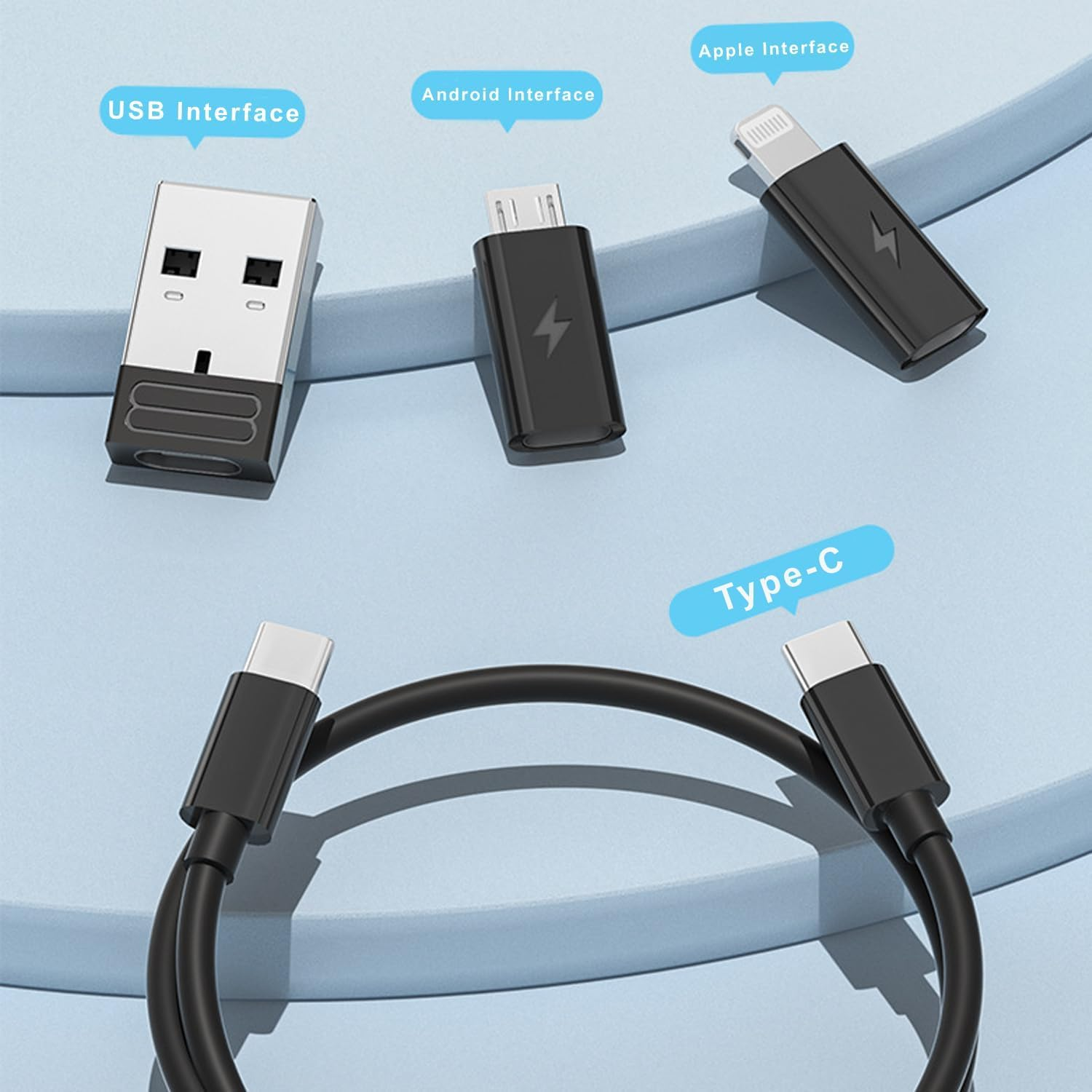 Multi Charging 9 in 1 Cable Case, Lightning to USB C Adapter Conversion Storage Box Kit, USB C to Ios Device Type C Micro Adapter Data Transfer Organizer (Black) image number 4