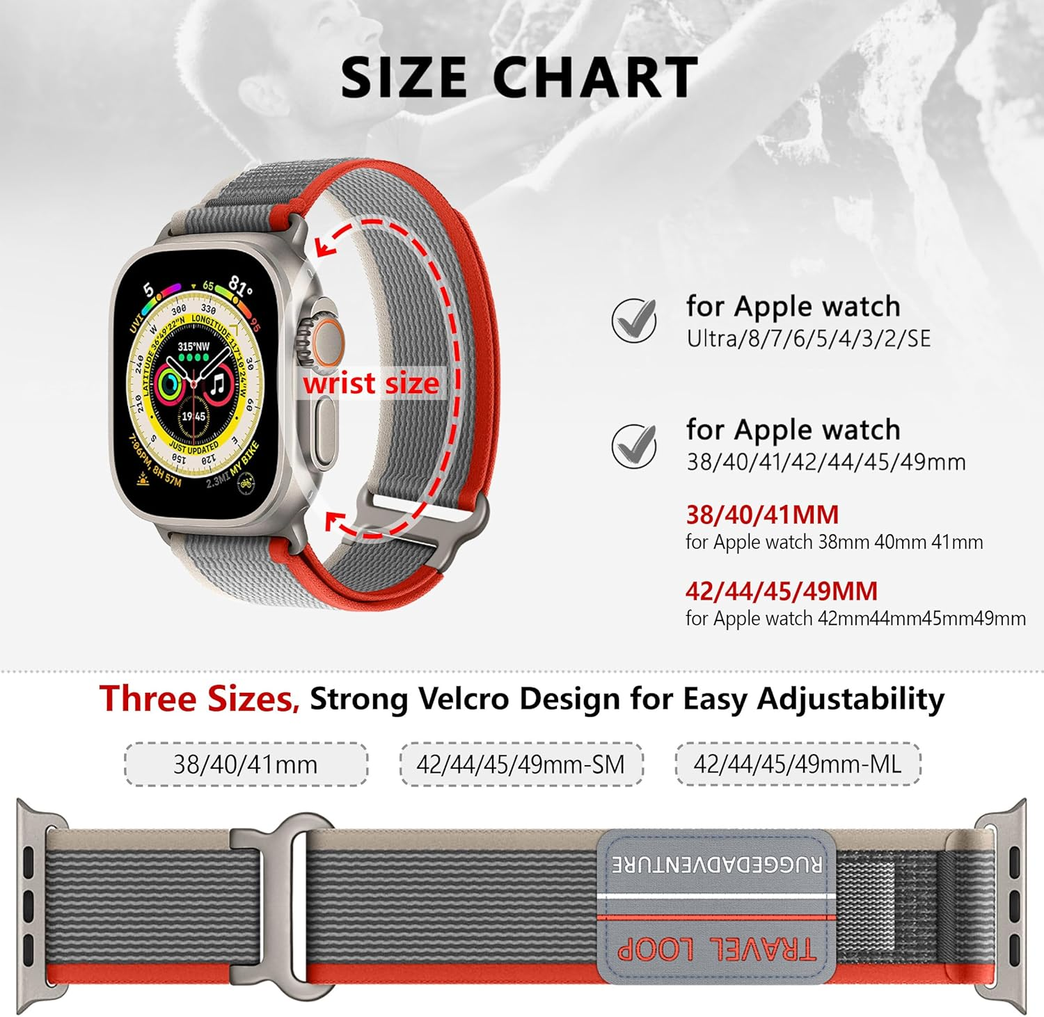 SOLOLUP Trail Loop for Apple Watch Ultra 2 Bands 49Mm 46Mm 45Mm 44Mm 42Mm 41Mm 40Mm 38Mm Iwatch Ultra 2 Bands for Men Women, Rugged Sport Band Soft Nylon for Apple Watch Ultra Band SE 10 9 8 7 6 5 4 3 image number 2