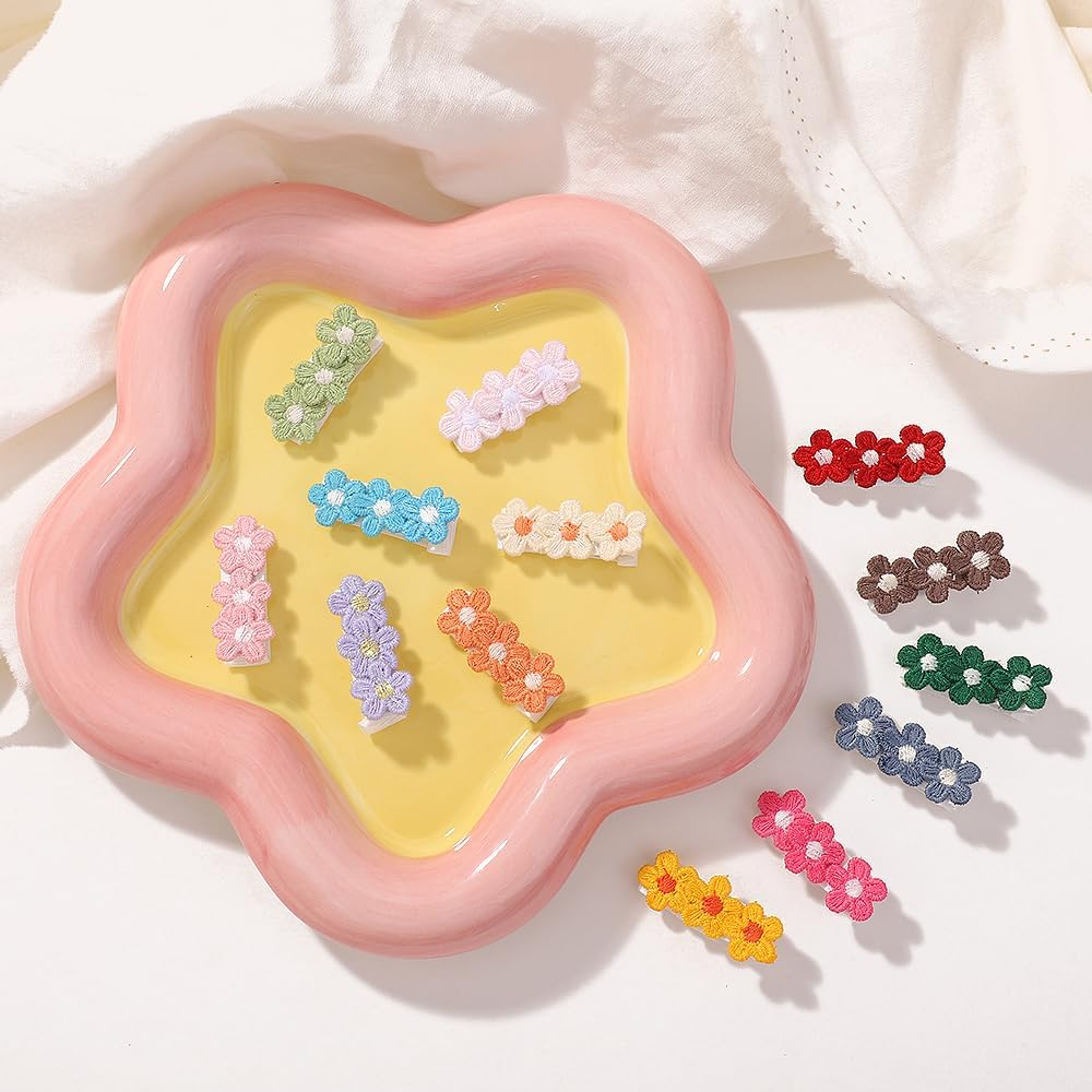 Baby Hair Clips -12Pcs Tiny Hair Barrettes for Baby Girls Fully Lined Wrapped by Soft Fabric Cloth Flower Hair Clips for Toddlers Girls Infants Kids image number 3
